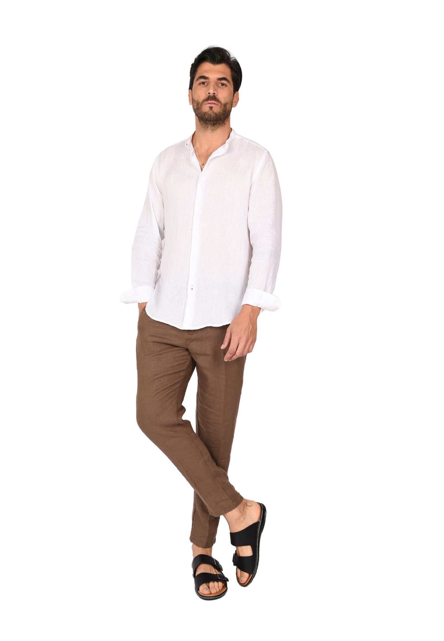 Pantaloni Uomo in Lino 100% Elegante Capri Pantalone Comodo Estivo Elastico Vita - Imagen 17 de 35