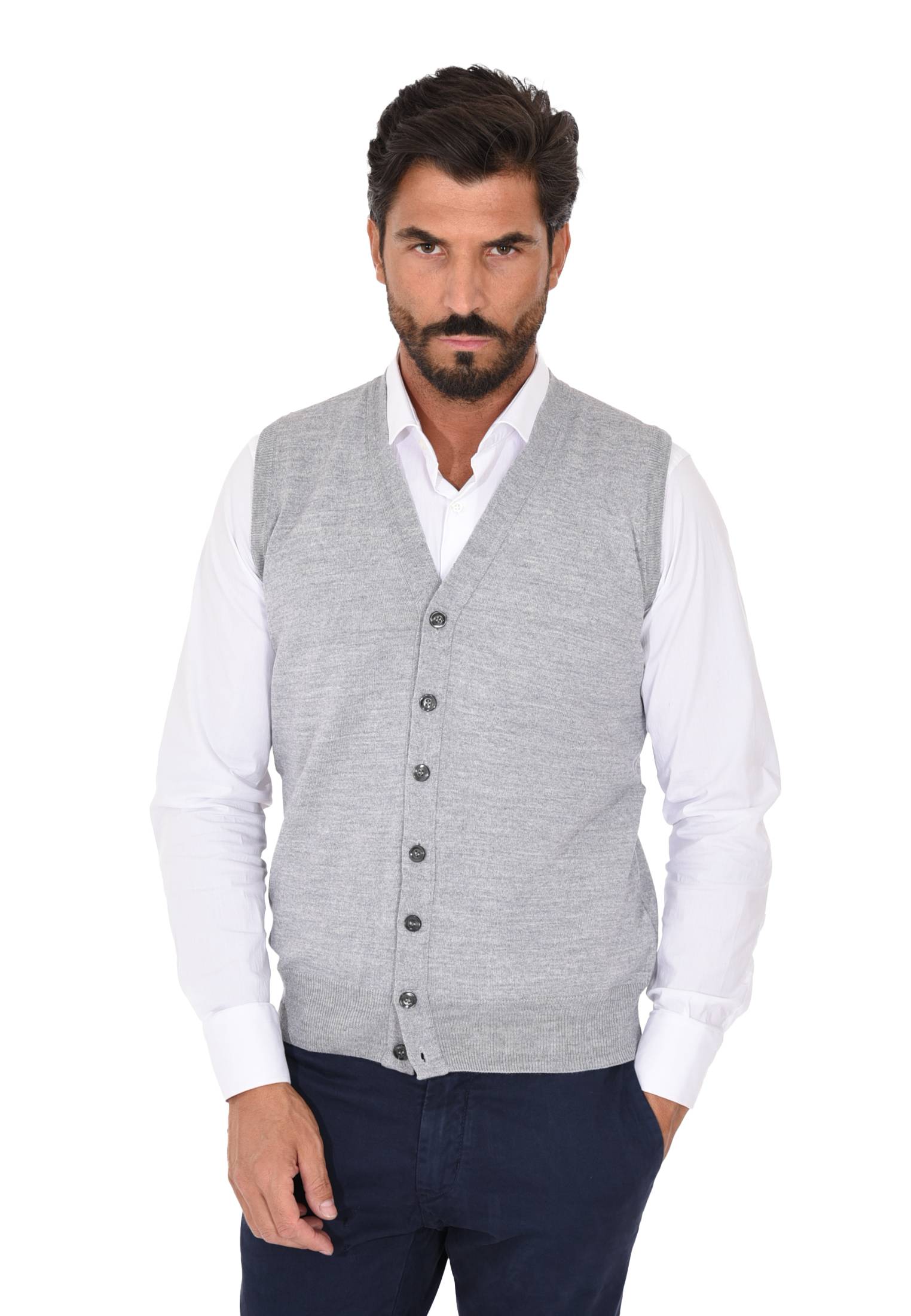 Cardigan Uomo Invernale Bottoni Gilet Lana Slim Maglione Smanicato Made in Italy - Imagen 43 de 43