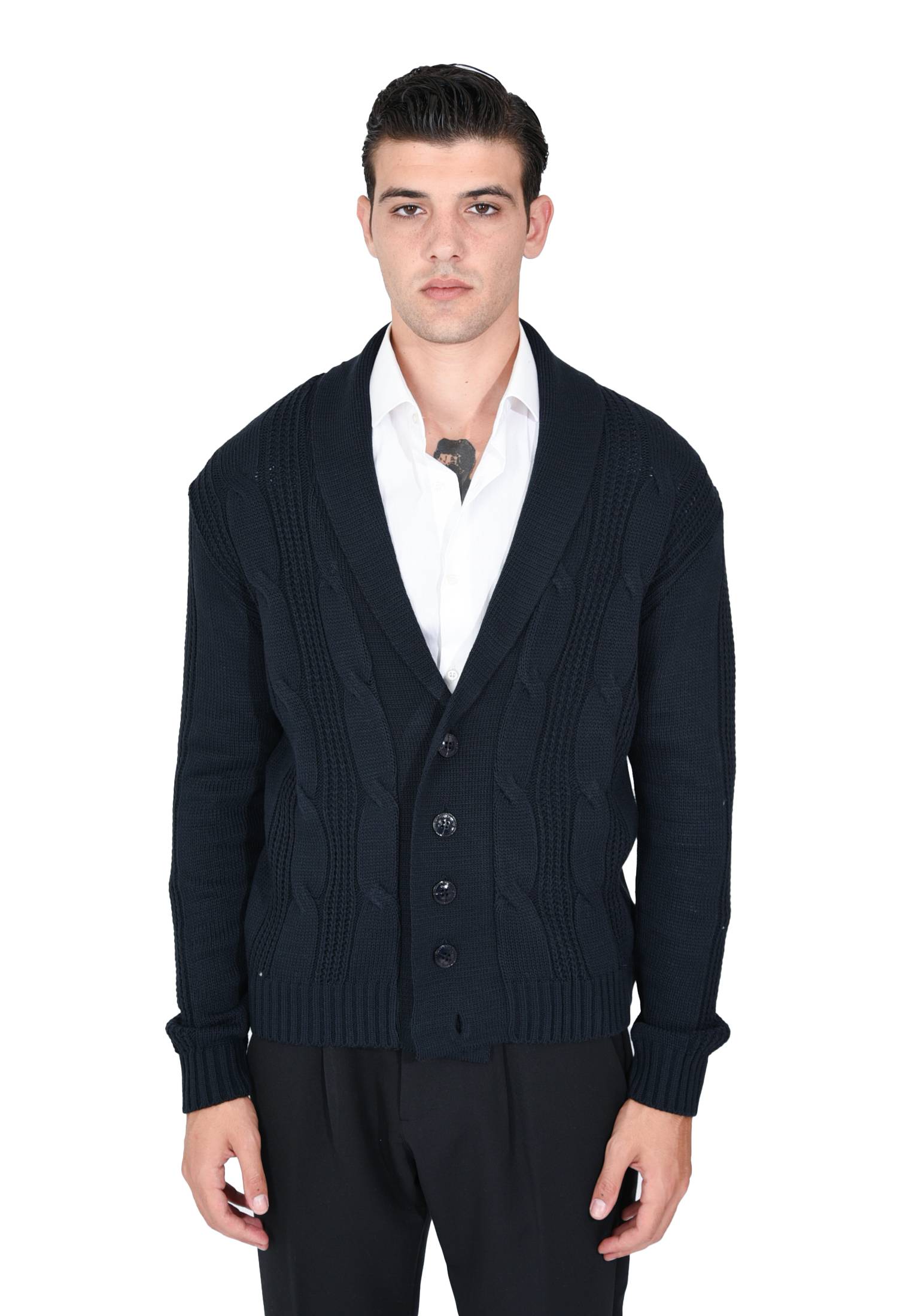Cardigan Uomo Lana Invernale Sciallato Giacca Elegante a Trecce Made in Italy - Imagen 14 de 21