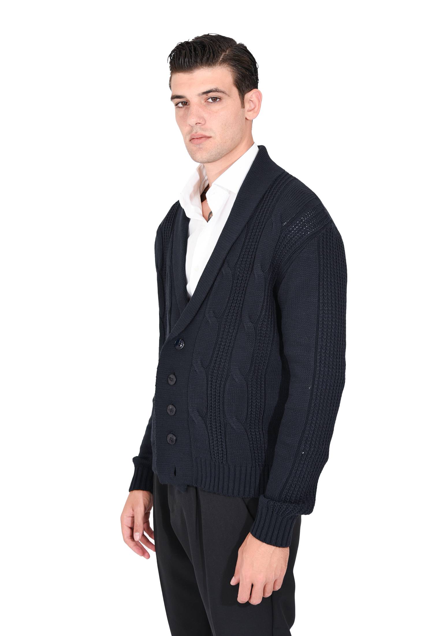 Cardigan Uomo Lana Invernale Sciallato Giacca Elegante a Trecce Made in Italy - Imagen 15 de 21
