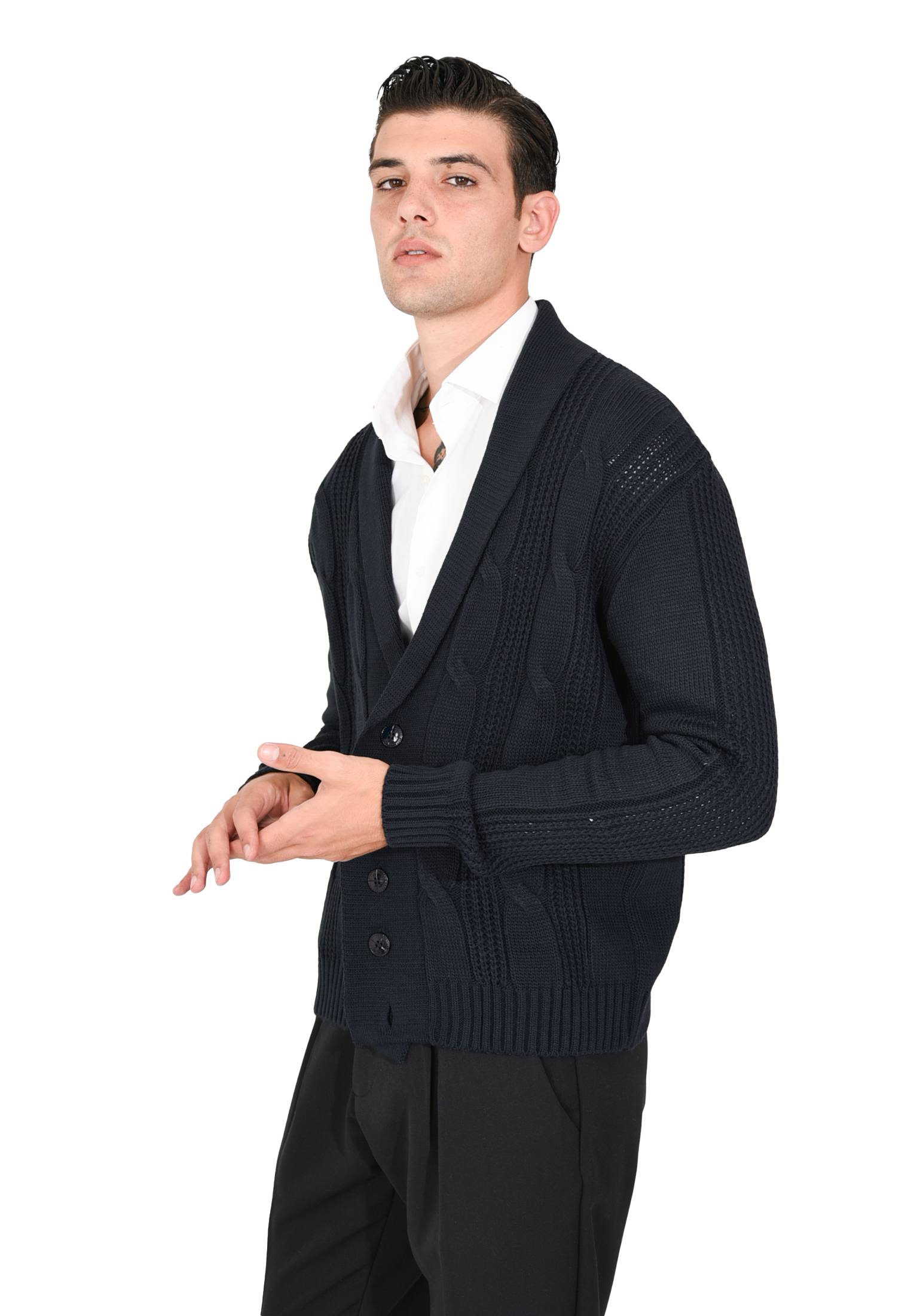 Cardigan Uomo Lana Invernale Sciallato Giacca Elegante a Trecce Made in Italy - Imagen 17 de 21