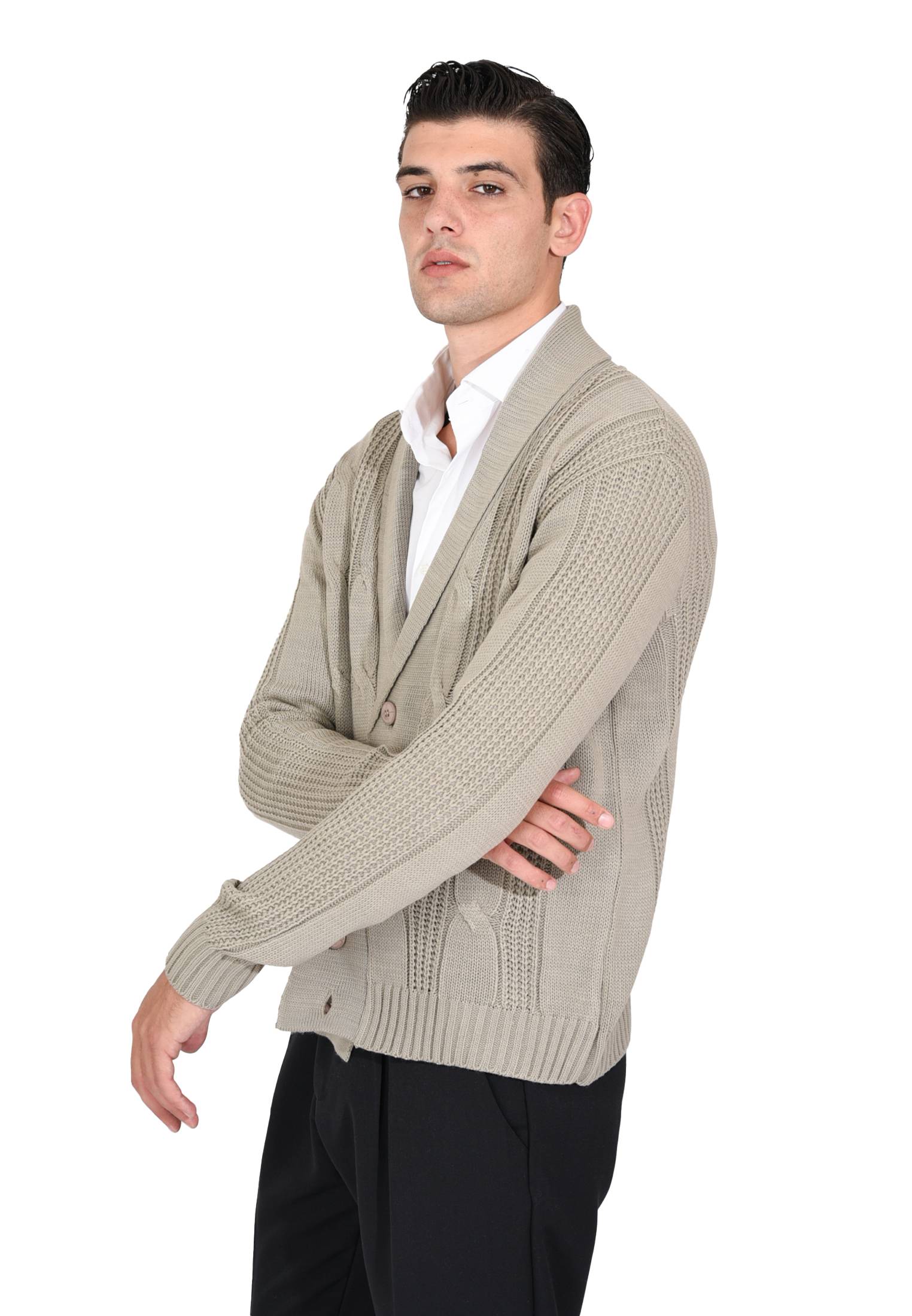 Cardigan Uomo Lana Invernale Sciallato Giacca Elegante a Trecce Made in Italy - Imagen 21 de 21