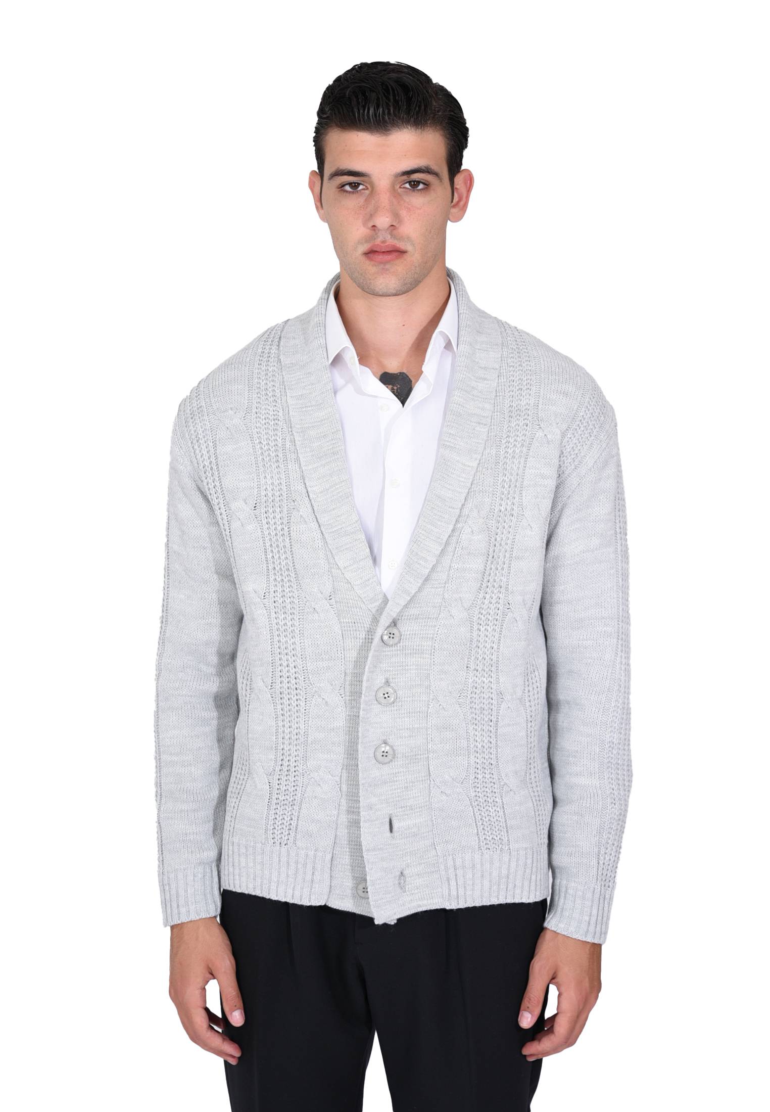 Cardigan Uomo Lana Invernale Sciallato Giacca Elegante a Trecce Made in Italy - Imagen 2 de 21