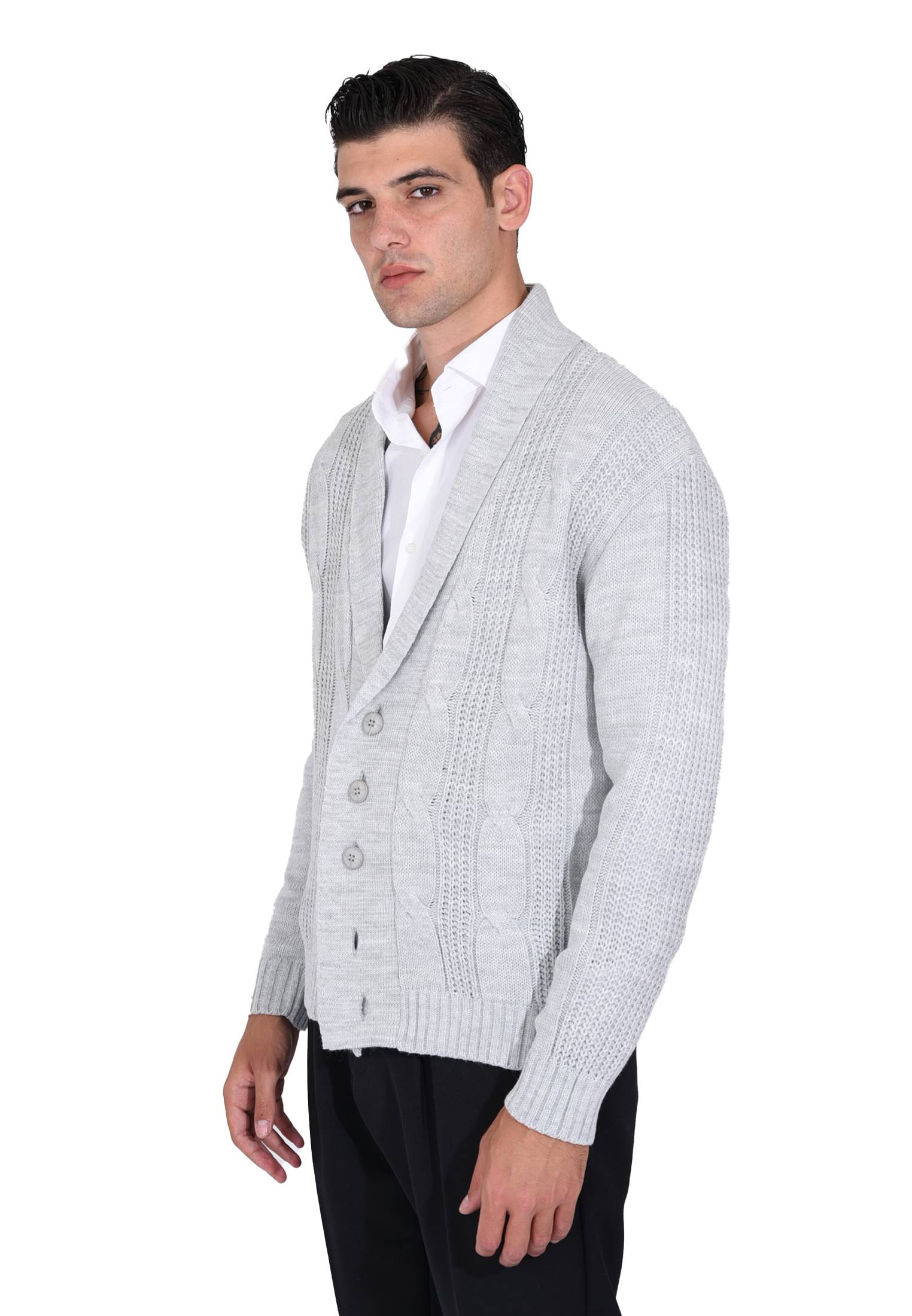 Cardigan Uomo Lana Invernale Sciallato Giacca Elegante a Trecce Made in Italy - Imagen 3 de 21