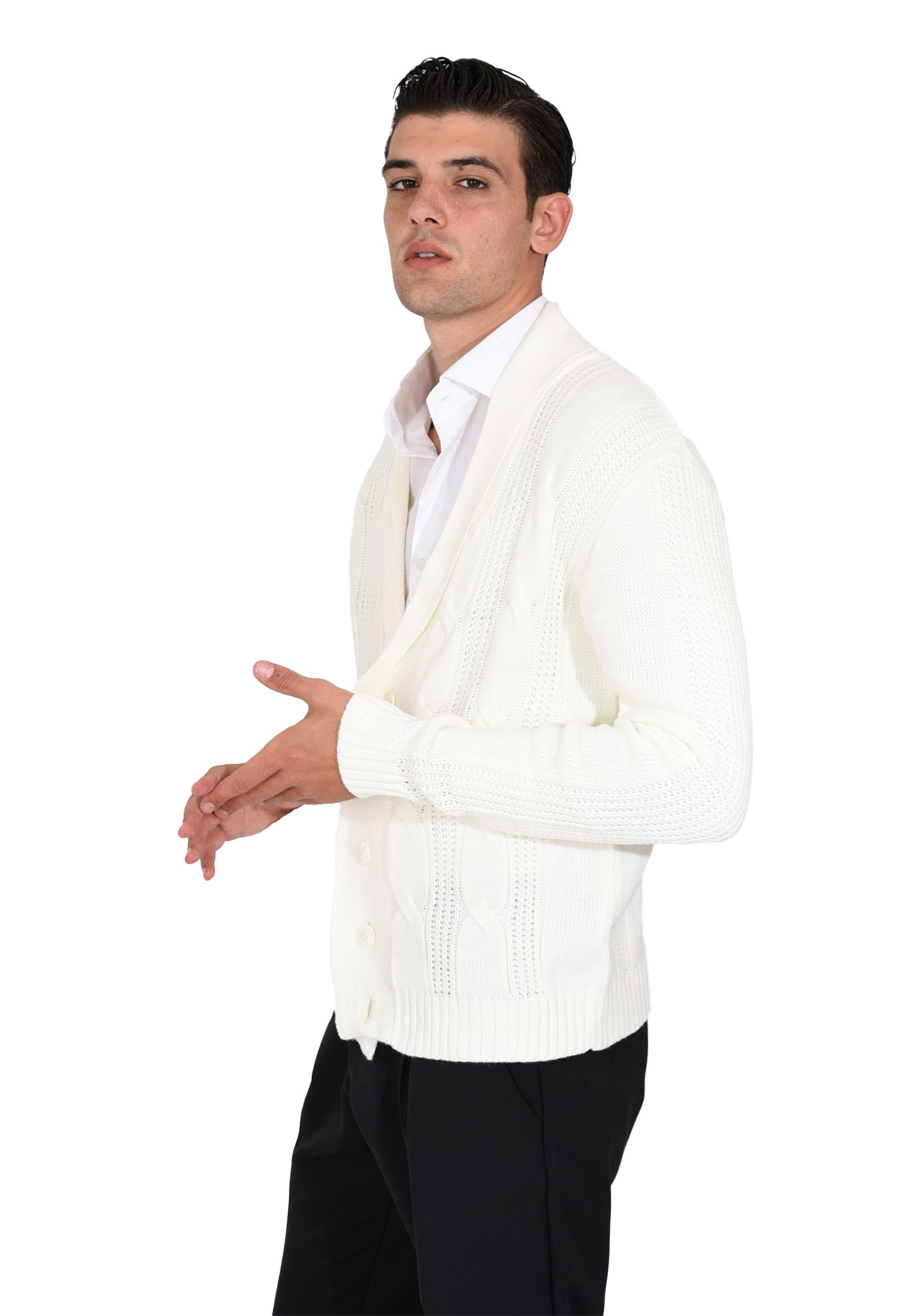 Cardigan Uomo Lana Invernale Sciallato Giacca Elegante a Trecce Made in Italy - Imagen 9 de 21