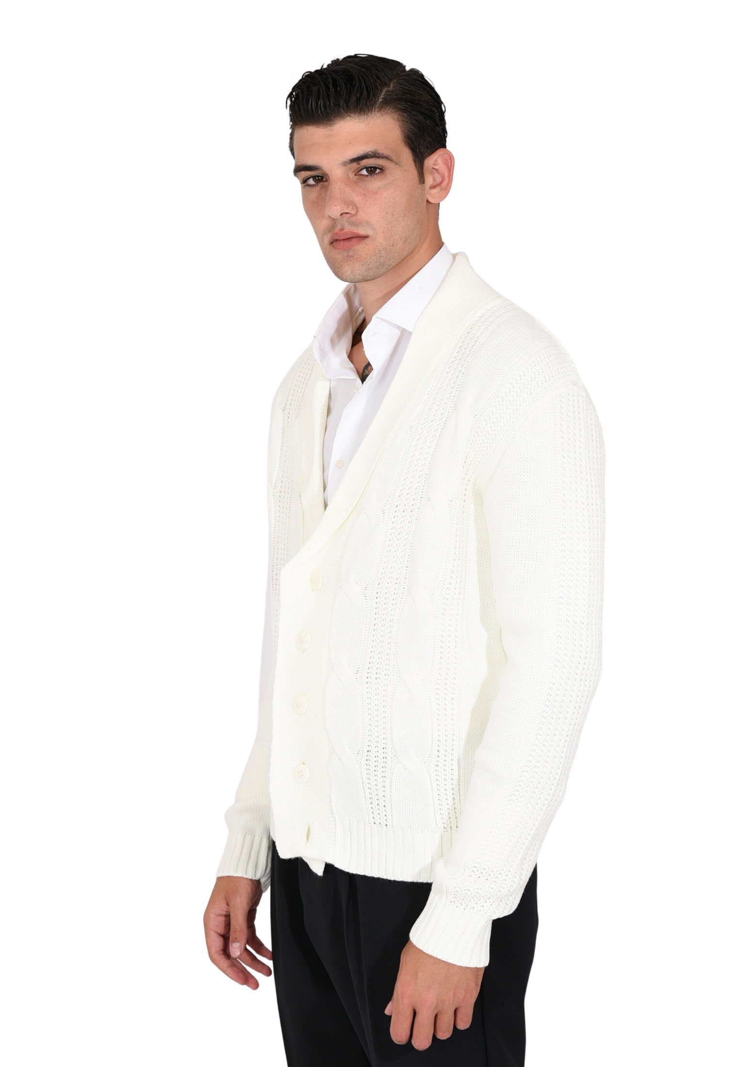 Cardigan Uomo Lana Invernale Sciallato Giacca Elegante a Trecce Made in Italy - Imagen 7 de 21