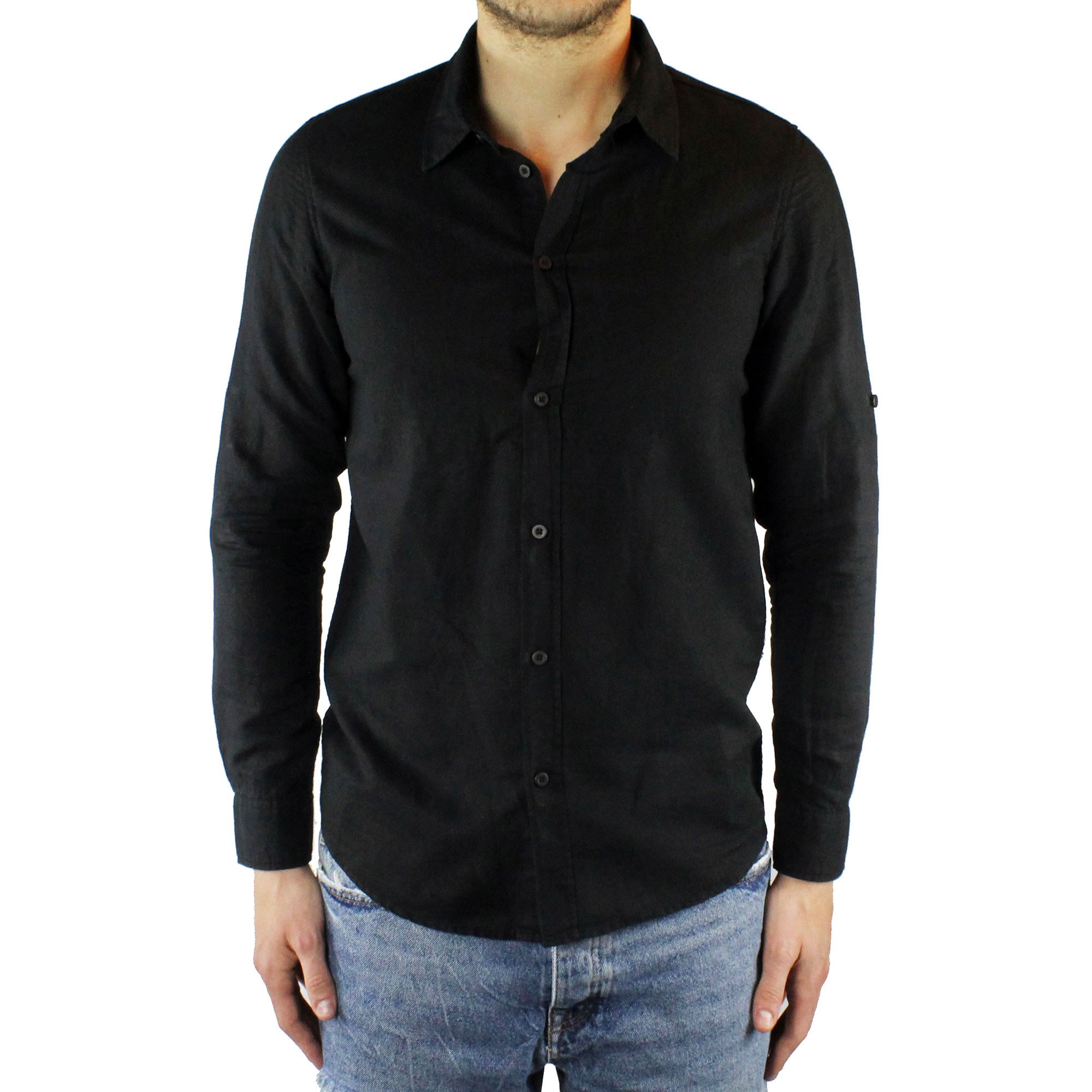 Camicia Uomo Lino Nera Slim Fit Manica Lunga Estiva Sartoriale Elegante