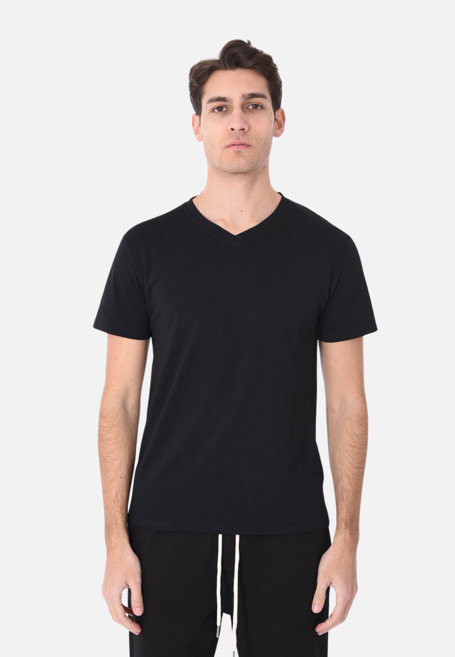 Men’s Cotton Half Sleeve V Neck T-Shirt Solid Color Basic Slim Fit T-Shirt