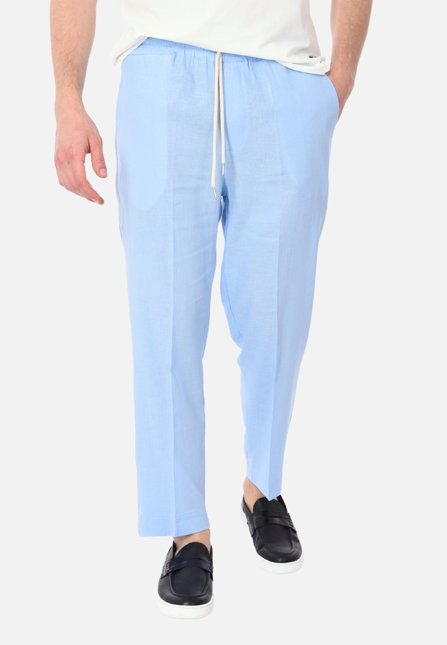 Pantaloni Uomo Lino Estivi Elegante Pantalone Casual Leggero Made in Italy Slim - Imagen 16 de 18