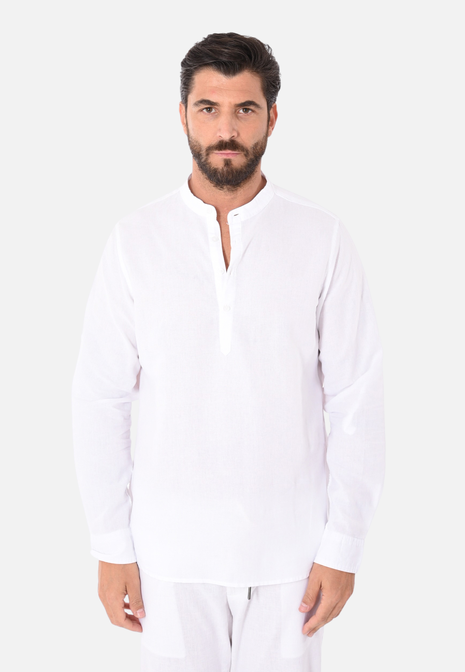 Camicia Uomo Collo Coreana Lino Serafino Slim Manica Lunga Estiva Sartoriale - Imagen 13 de 21