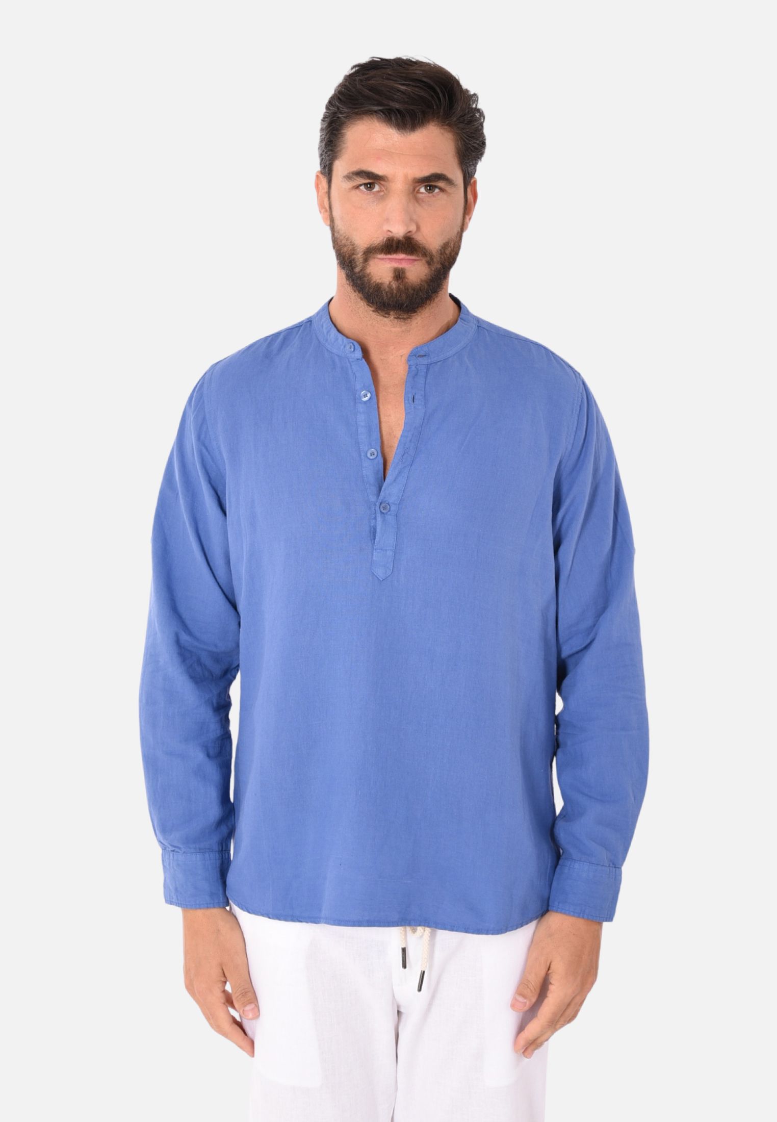 Camicia Uomo Collo Coreana Lino Serafino Slim Manica Lunga Estiva Sartoriale - Imagen 21 de 21