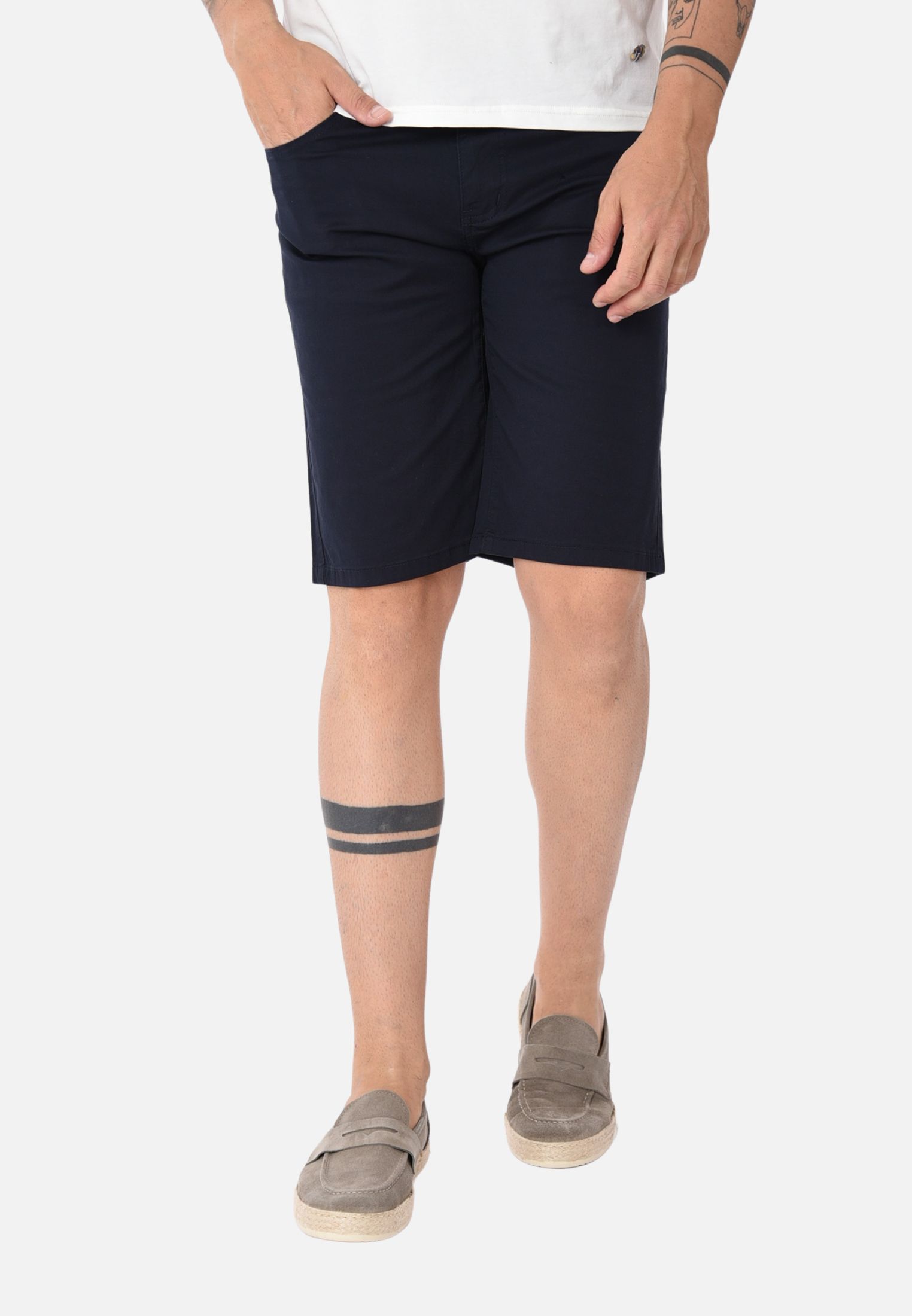 Bermuda Uomo Elegante Cotone Slim Fit Pantalone Corto Pantaloncini Tinta Unita - Imagen 13 de 16