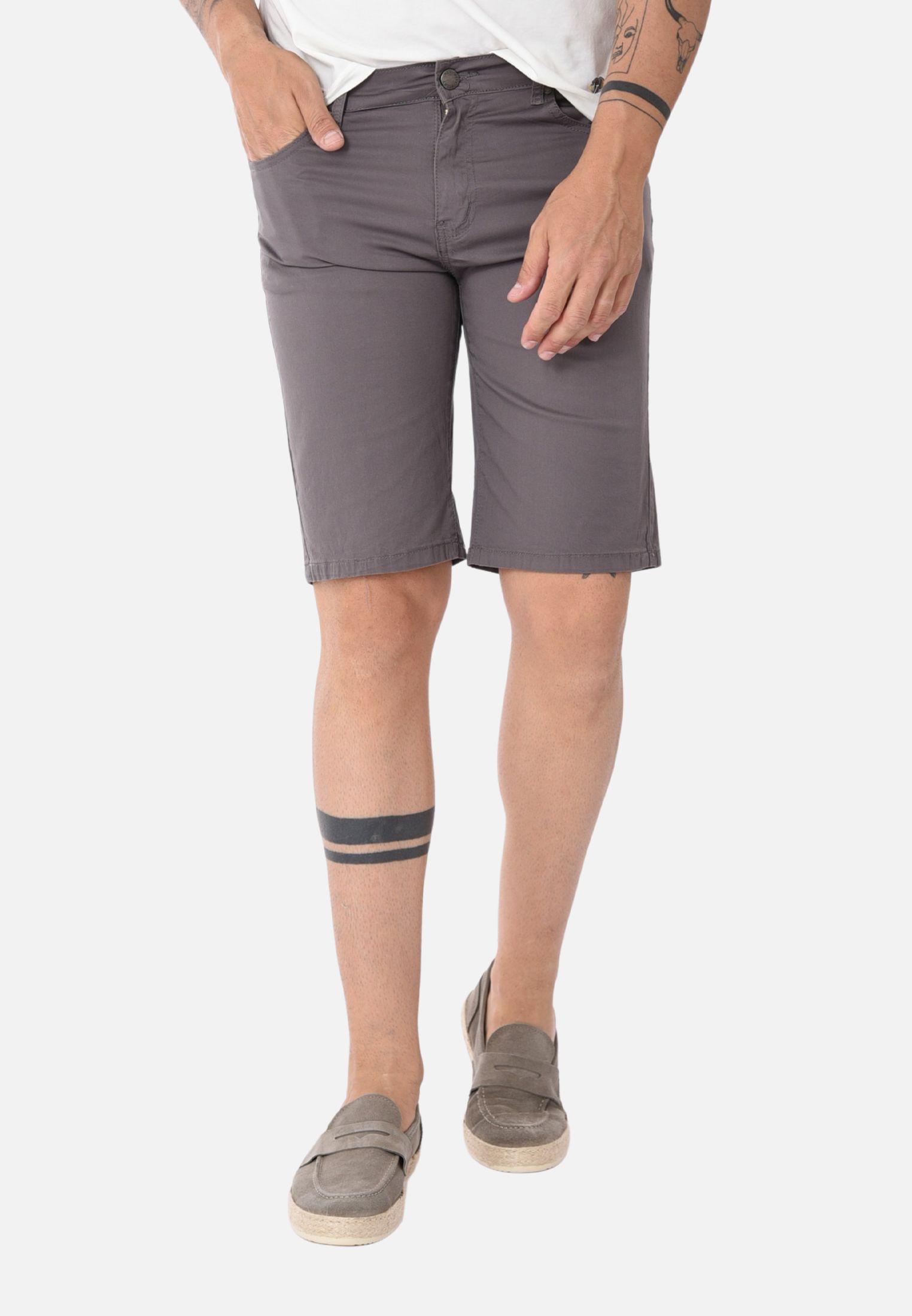 Bermuda Uomo Elegante Cotone Slim Fit Pantalone Corto Pantaloncini Tinta Unita - Imagen 15 de 16