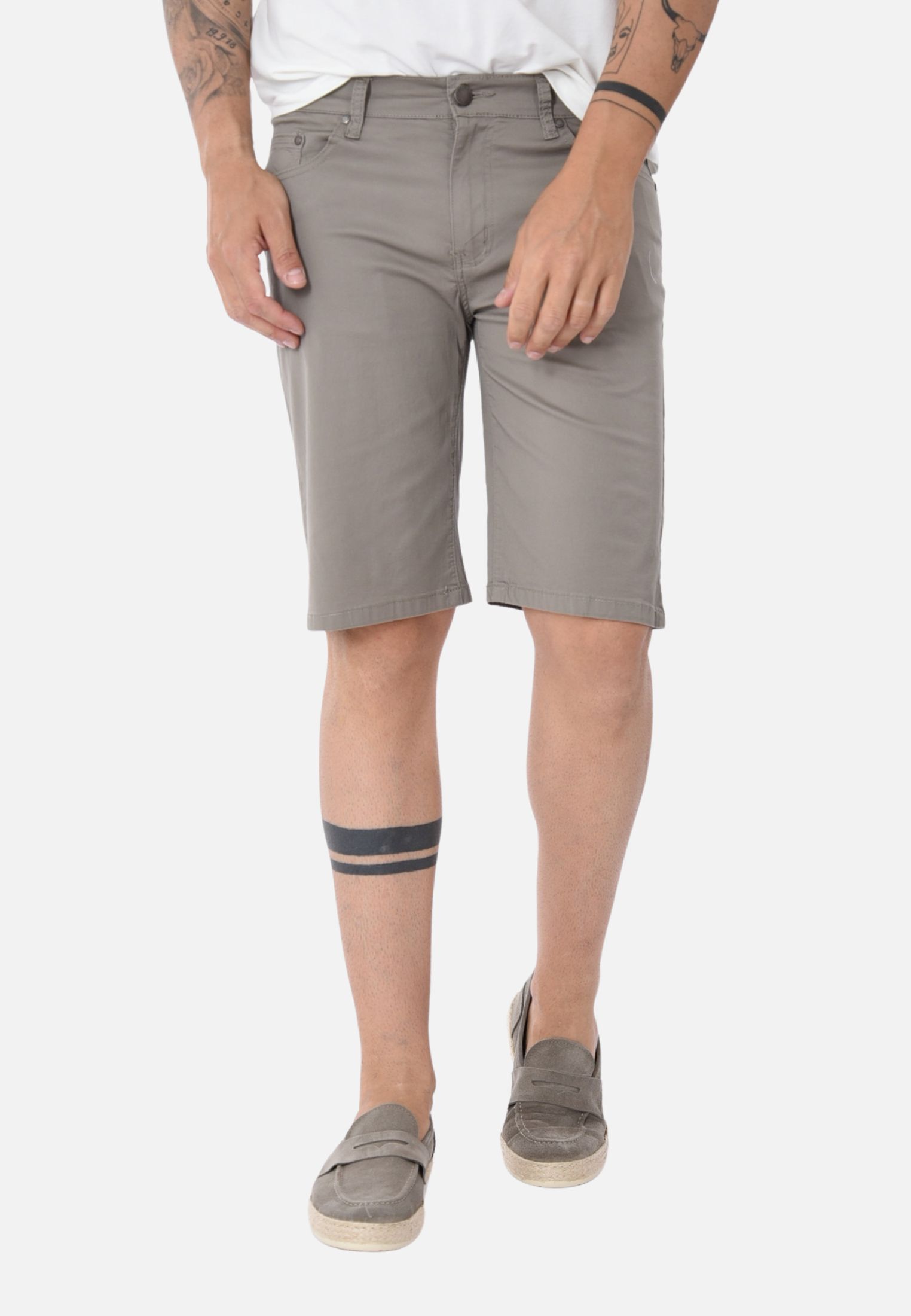 Bermuda Uomo Elegante Cotone Slim Fit Pantalone Corto Pantaloncini Tinta Unita - Imagen 16 de 16
