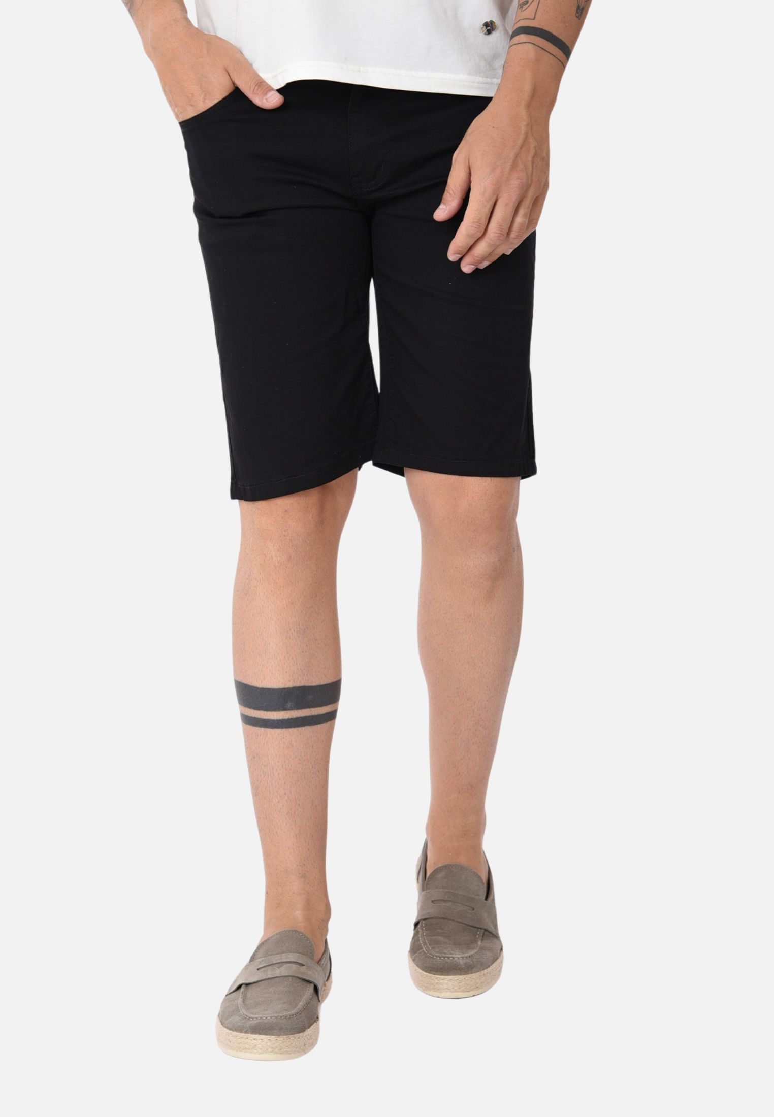 Bermuda Uomo Elegante Cotone Slim Fit Pantalone Corto Pantaloncini Tinta Unita - Imagen 12 de 16