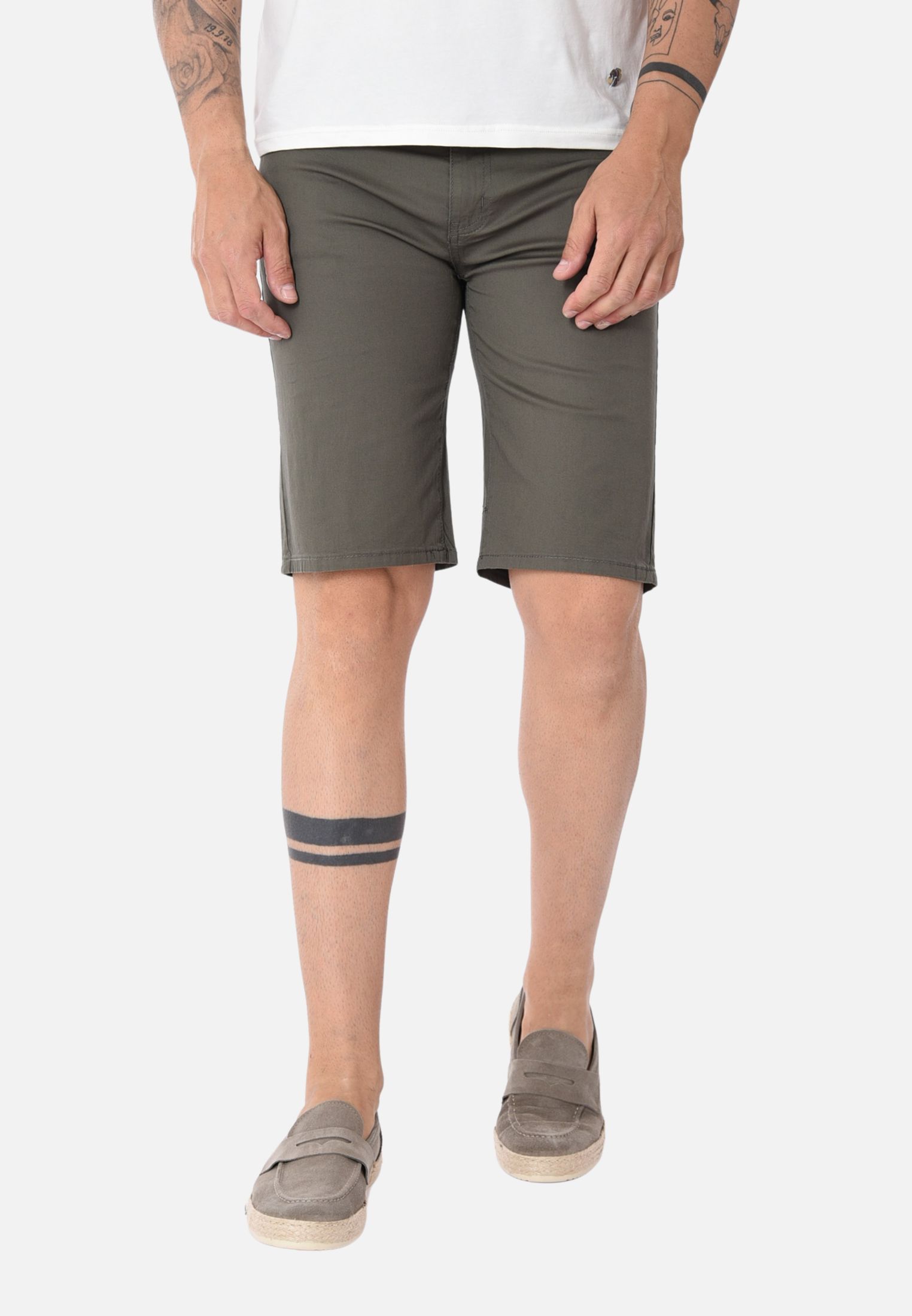 Bermuda Uomo Elegante Cotone Slim Fit Pantalone Corto Pantaloncini Tinta Unita - Imagen 14 de 16