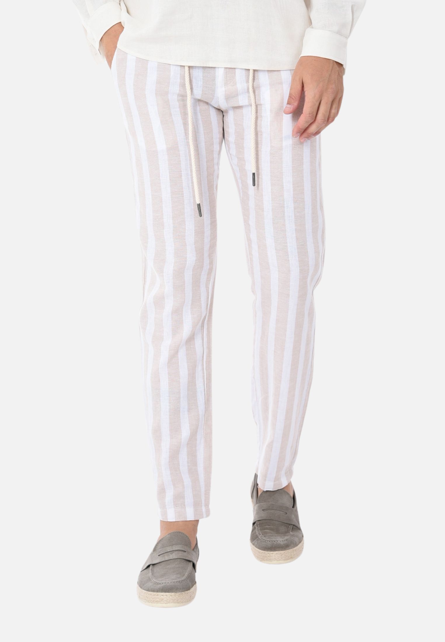 Pantalaccio Uomo Lino Cotone Pantaloni Estivi con Riga Larga con Laccio in Vita - Imagen 11 de 12
