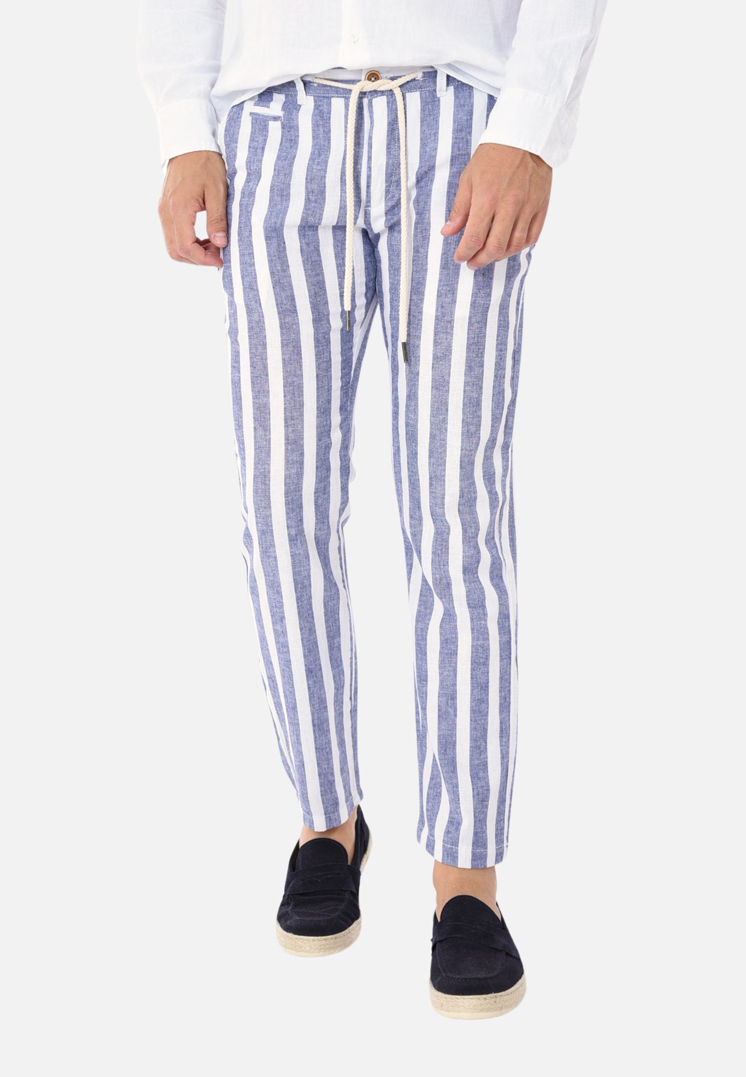 Pantalaccio Uomo Lino Cotone Pantaloni Estivi con Riga Larga con Laccio in Vita - Imagen 10 de 12
