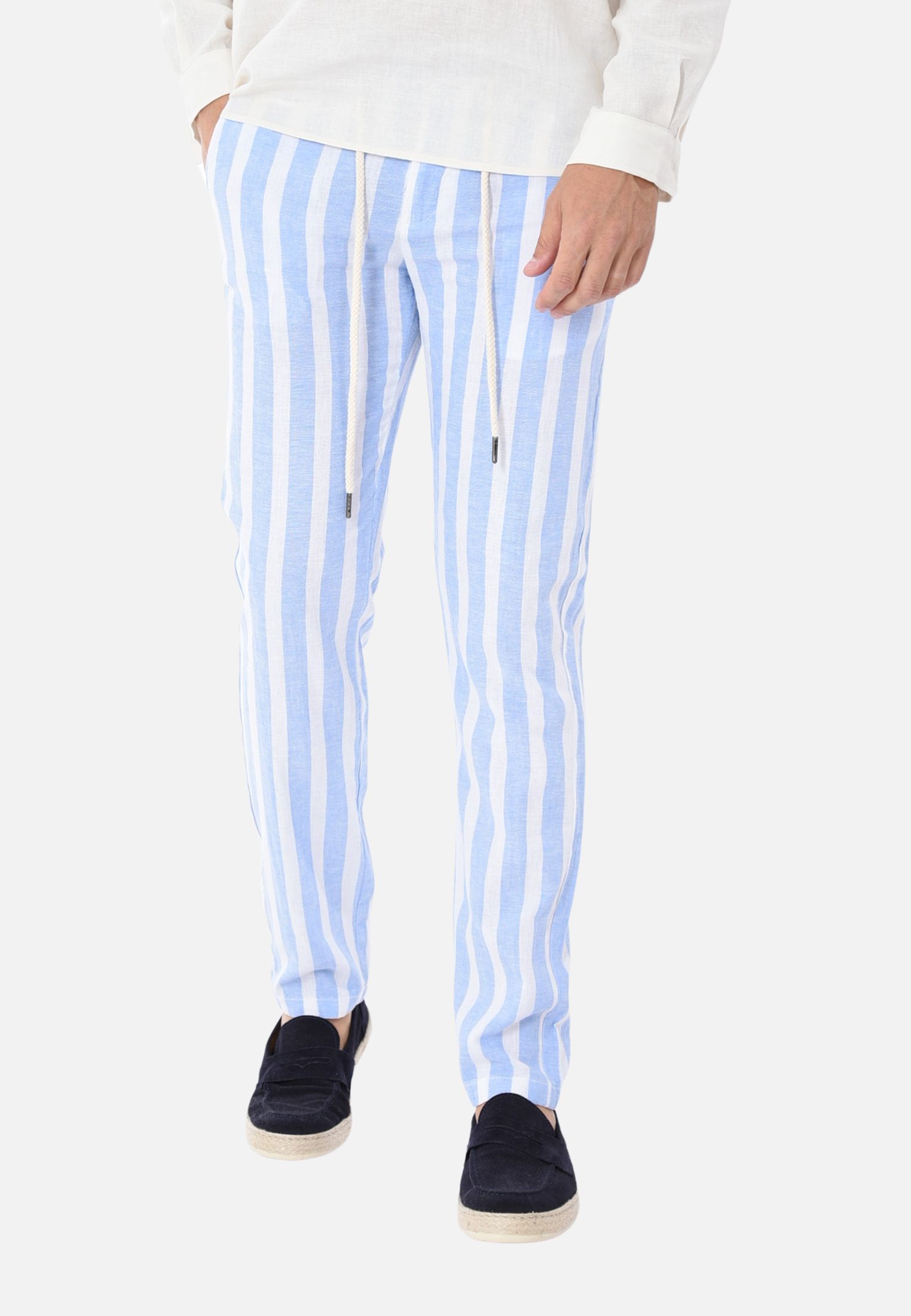 Pantalaccio Uomo Lino Cotone Pantaloni Estivi con Riga Larga con Laccio in Vita - Imagen 12 de 12