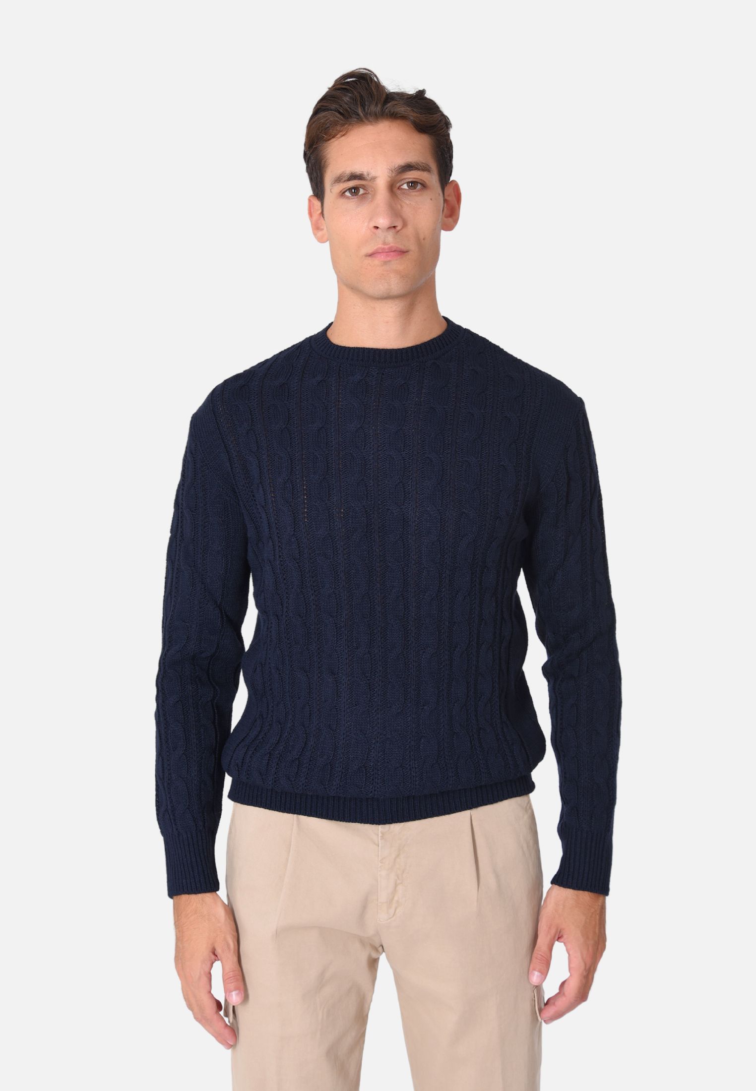Maglione Uomo Invernale con Trecce Girocollo Made in Italy Pullover Slim Fit - Imagen 14 de 21
