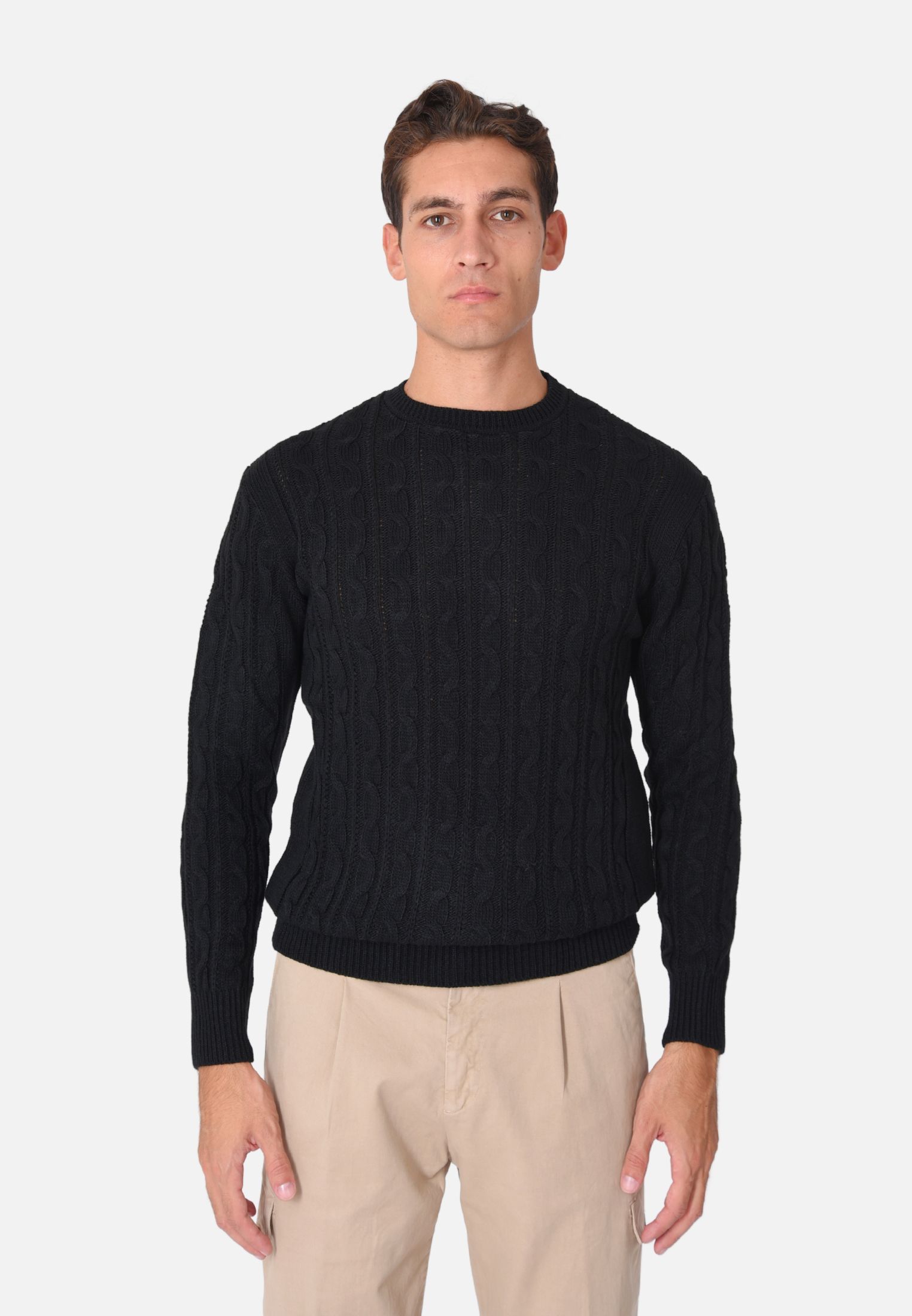 Maglione Uomo Invernale con Trecce Girocollo Made in Italy Pullover Slim Fit - Imagen 18 de 21