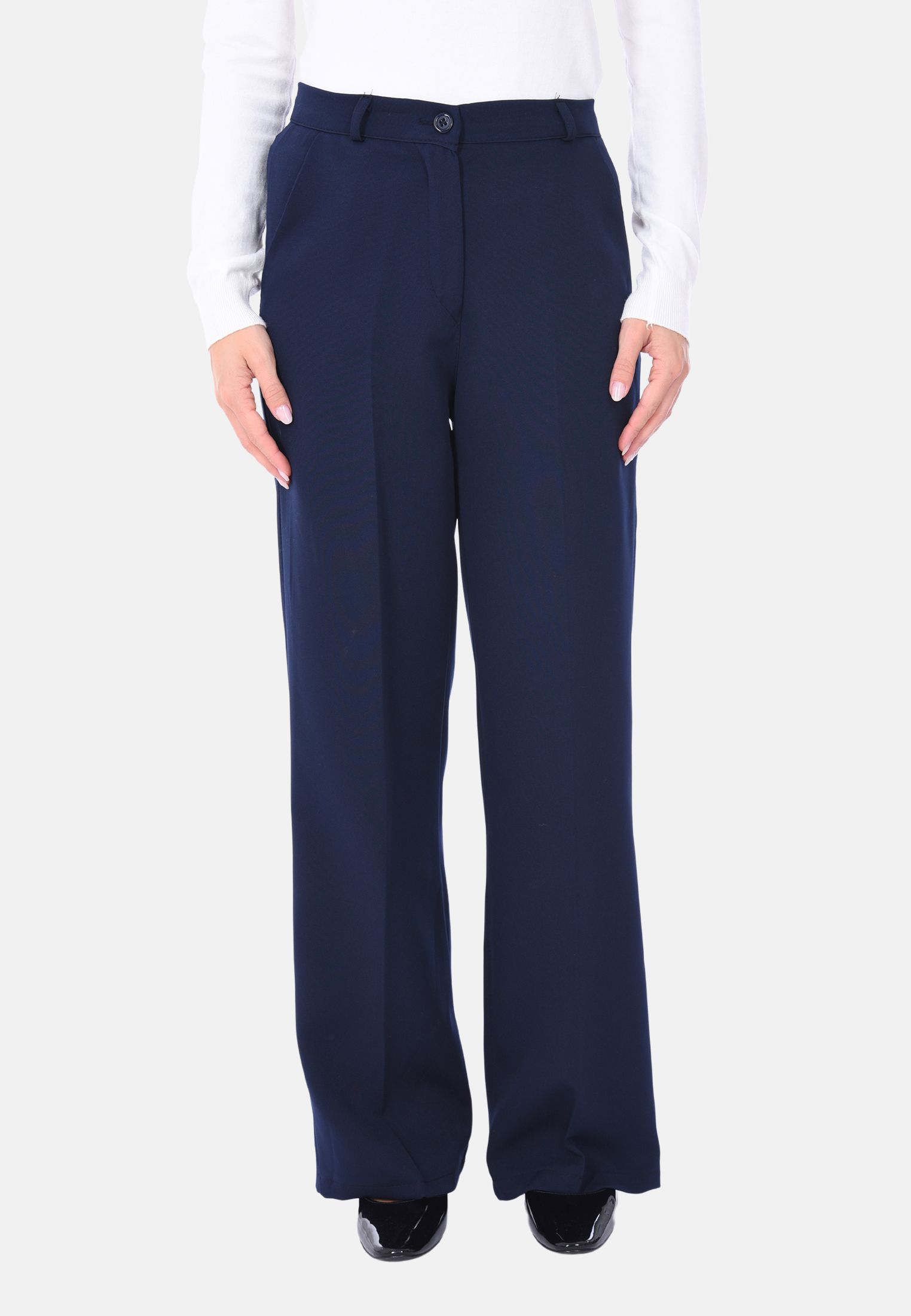 Pantaloni Donna Eleganti a Palazzo Vita Alta Pantalone Classico Made in Italy - Imagen 12 de 12
