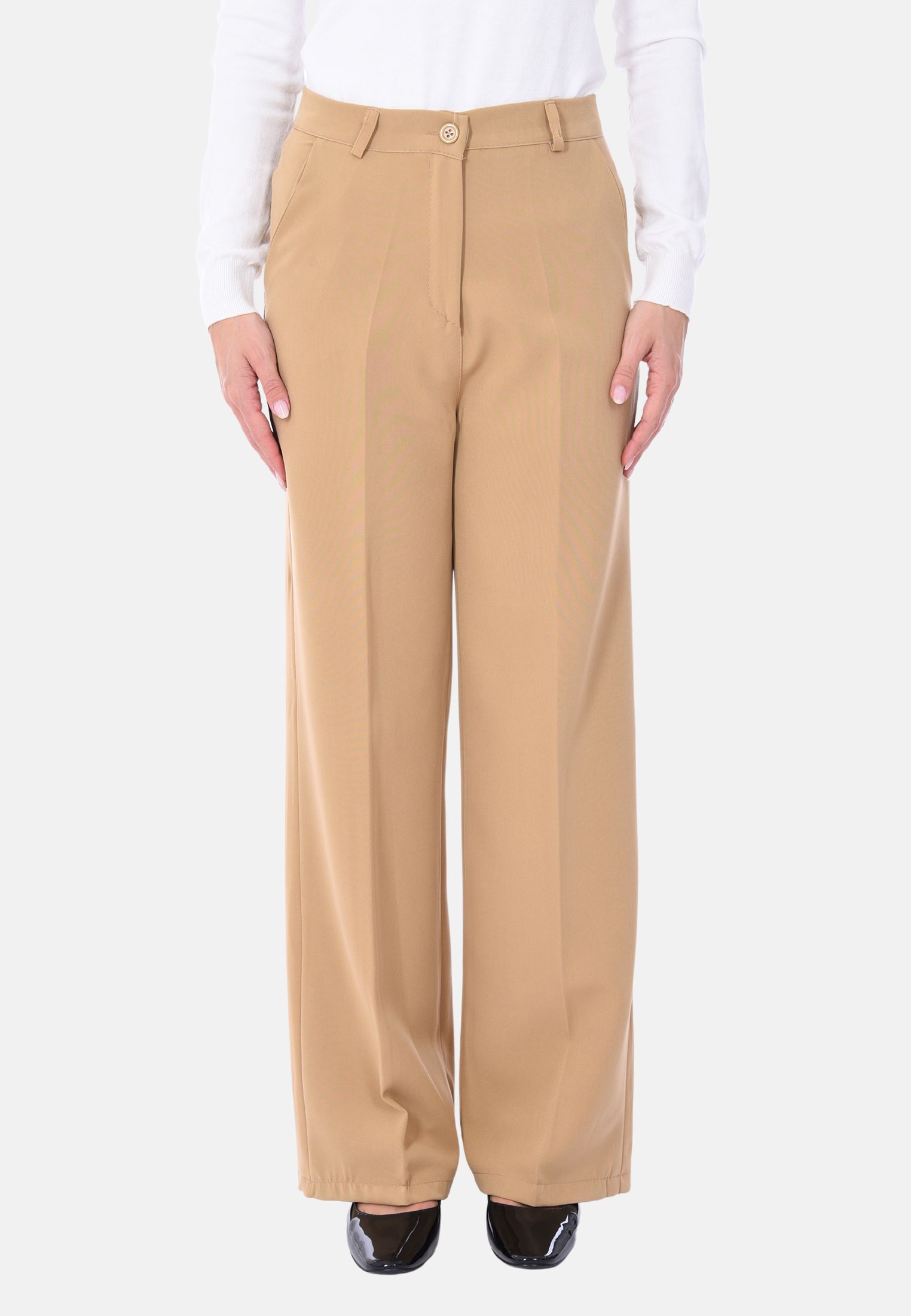 Pantaloni Donna Eleganti a Palazzo Vita Alta Pantalone Classico Made in Italy - Imagen 10 de 12