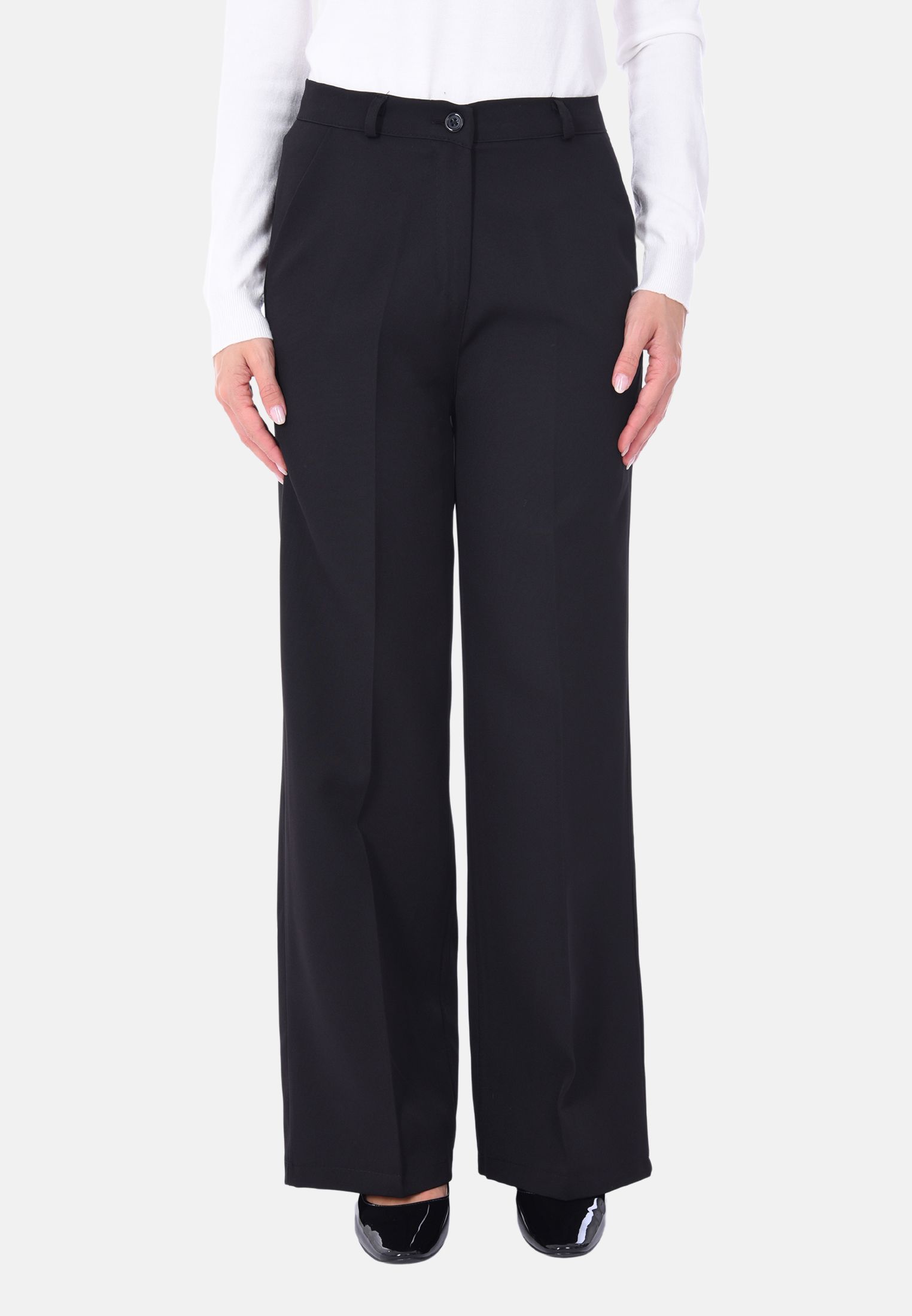 Pantaloni Donna Eleganti a Palazzo Vita Alta Pantalone Classico Made in Italy - Imagen 11 de 12