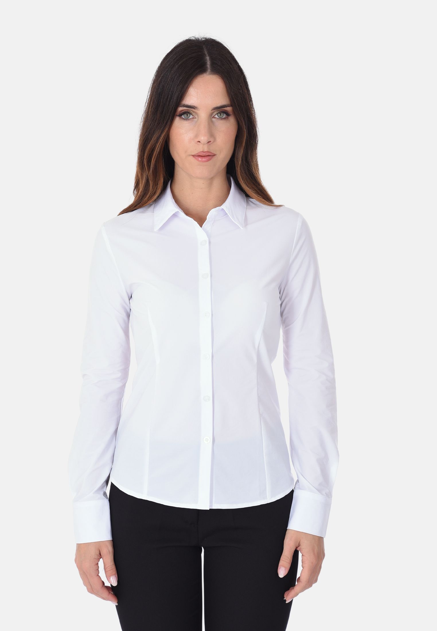 Camicia Donna Elegante Manica Lunga Camicie Slim Fit Collo Classico Tinta unita - Foto 13 di 18