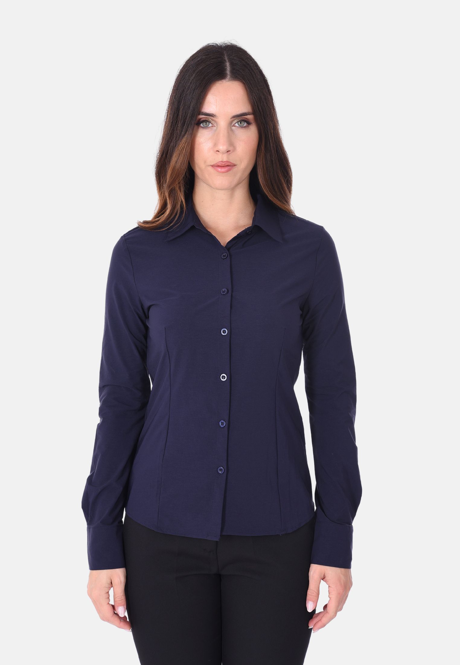 Camicia Donna Elegante Manica Lunga Camicie Slim Fit Collo Classico Tinta unita - Foto 12 di 18