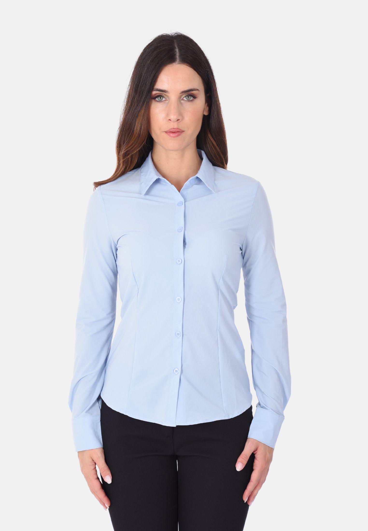 Camicia Donna Elegante Manica Lunga Camicie Slim Fit Collo Classico Tinta unita - Foto 14 di 18