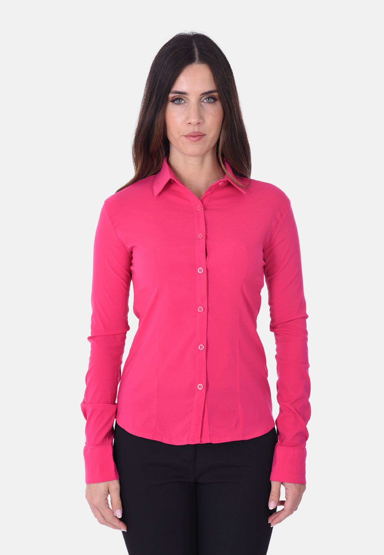 Camicia Donna Elegante Manica Lunga Camicie Slim Fit Collo Classico Tinta unita - Foto 16 di 18