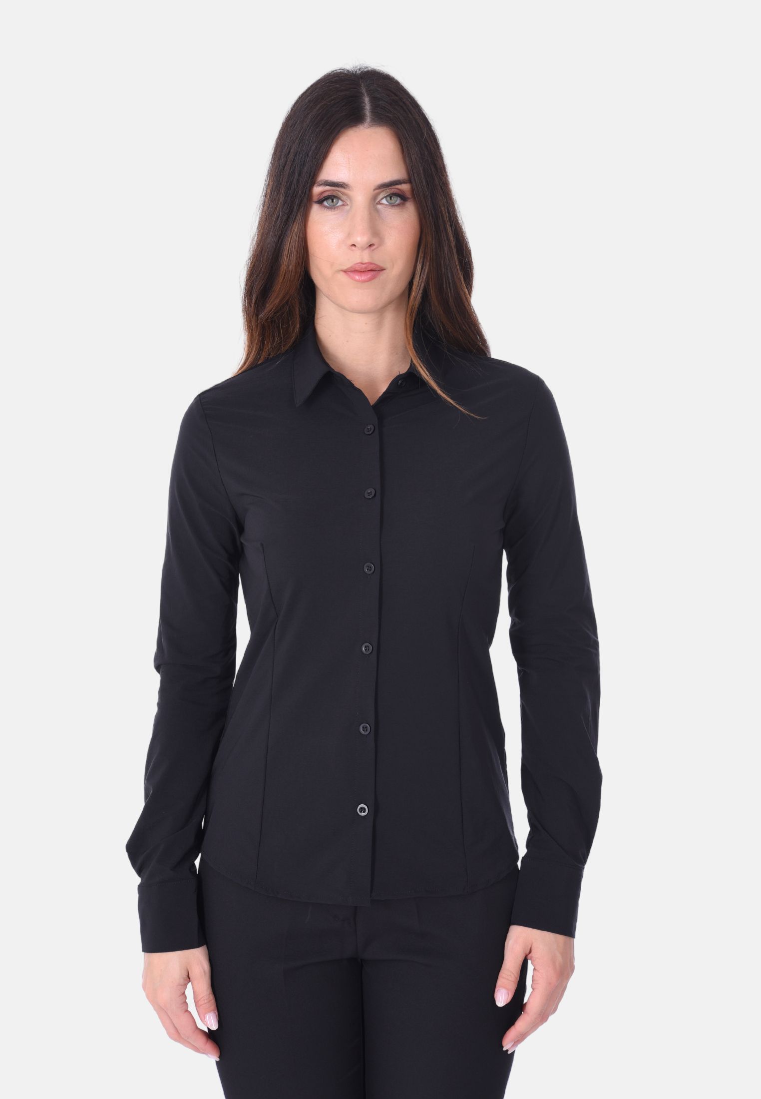 Camicia Donna Elegante Manica Lunga Camicie Slim Fit Collo Classico Tinta unita - Foto 11 di 18