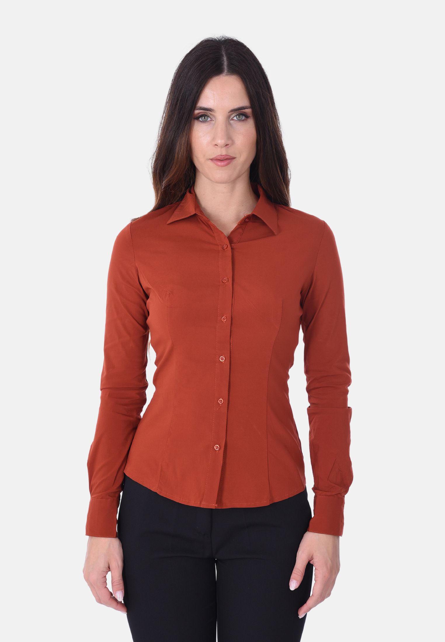 Camicia Donna Elegante Manica Lunga Camicie Slim Fit Collo Classico Tinta unita - Foto 18 di 18