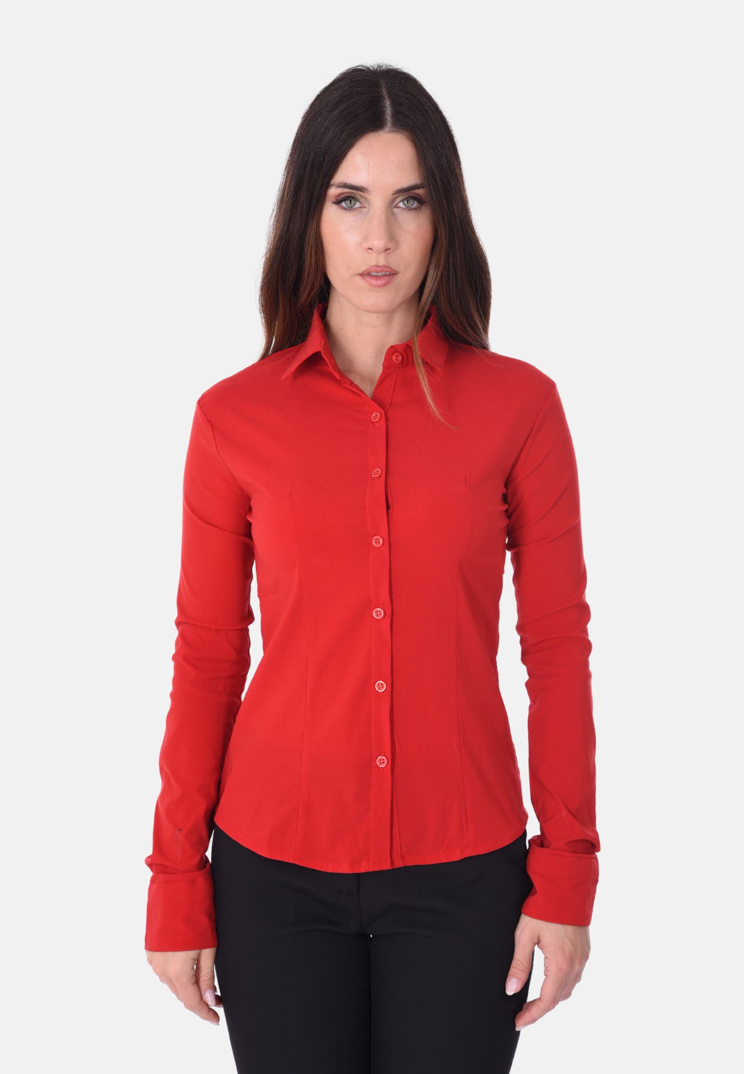 Camicia Donna Elegante Manica Lunga Camicie Slim Fit Collo Classico Tinta unita - Foto 17 di 18