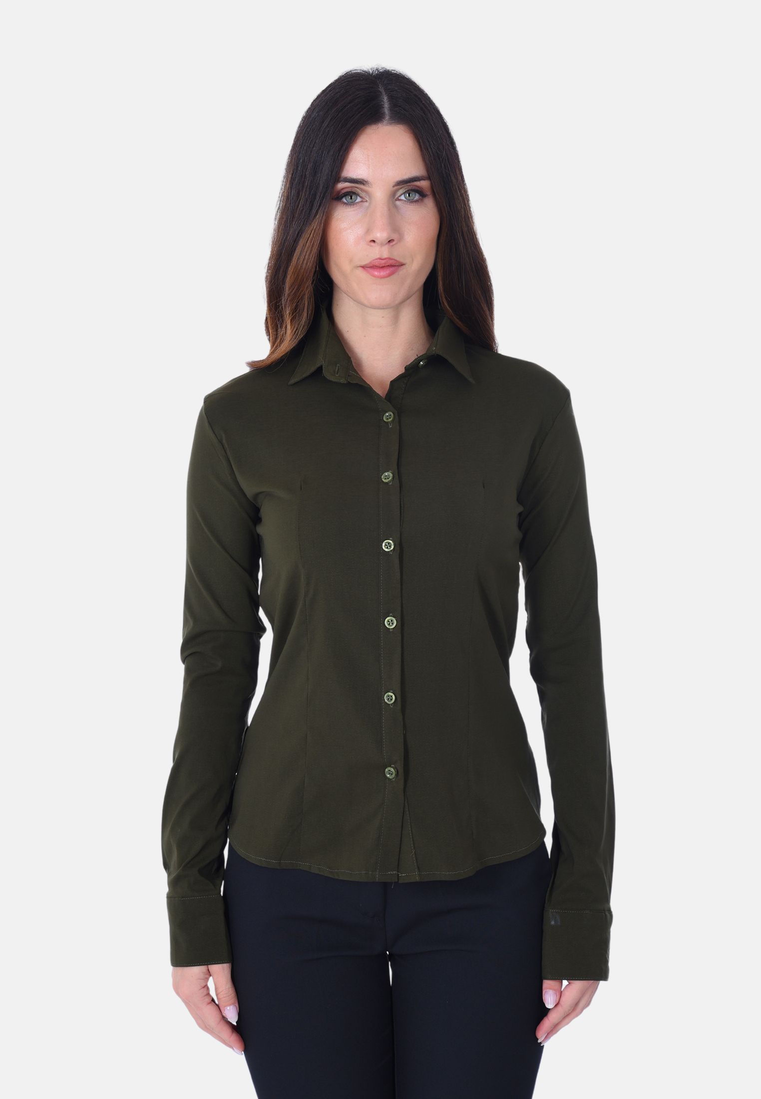 Camicia Donna Elegante Manica Lunga Camicie Slim Fit Collo Classico Tinta unita - Foto 15 di 18