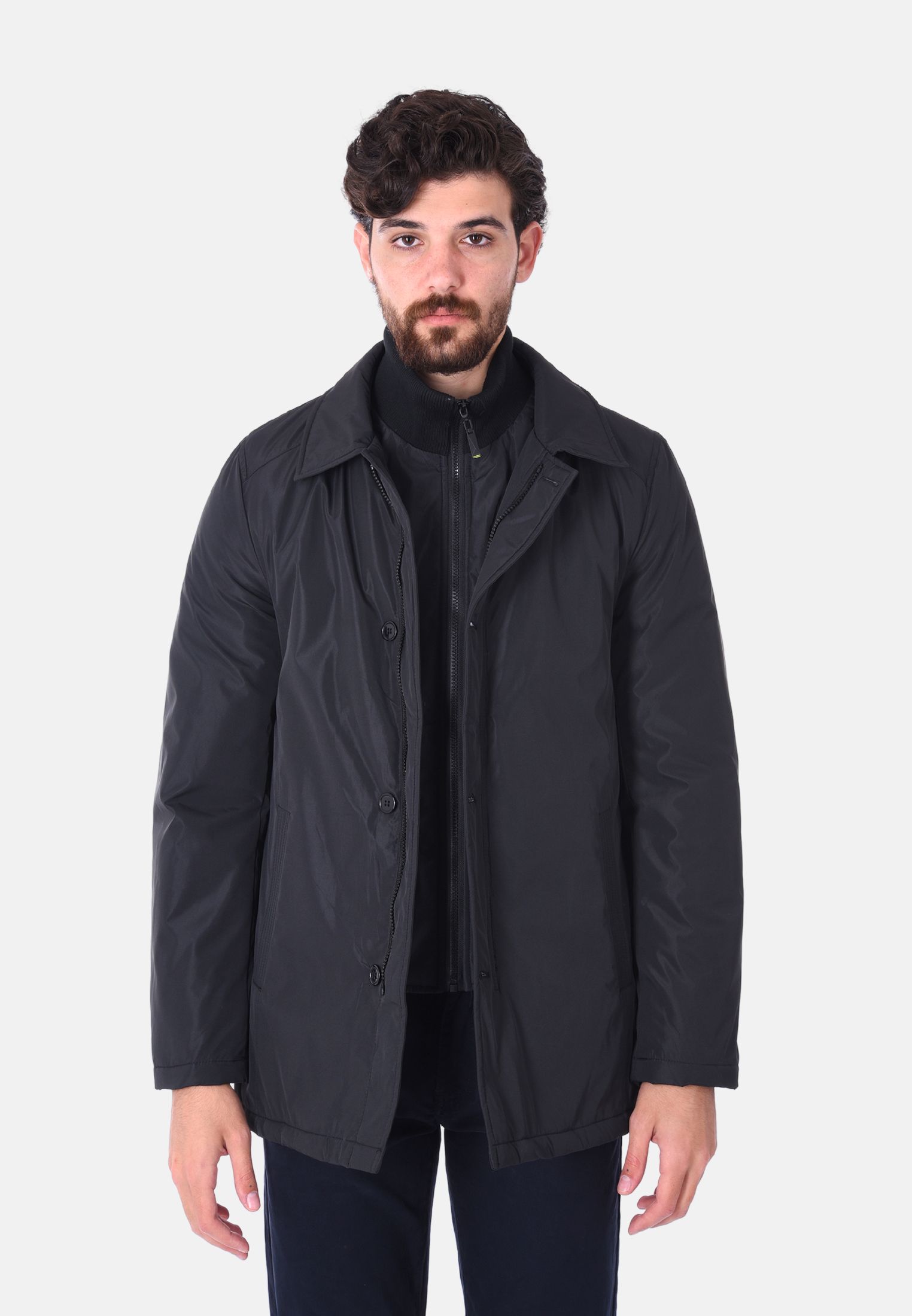 Trench Uomo Elegante Invernale Soprabito Imbottito Collo Alto Giaccone Lungo - Foto 7 di 8