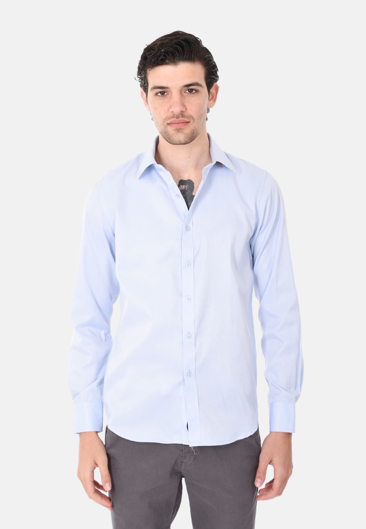Camicia Uomo Slim Cotone Fantasia Mille Righe Camicie Collo Classico Elegante - Imagen 12 de 12