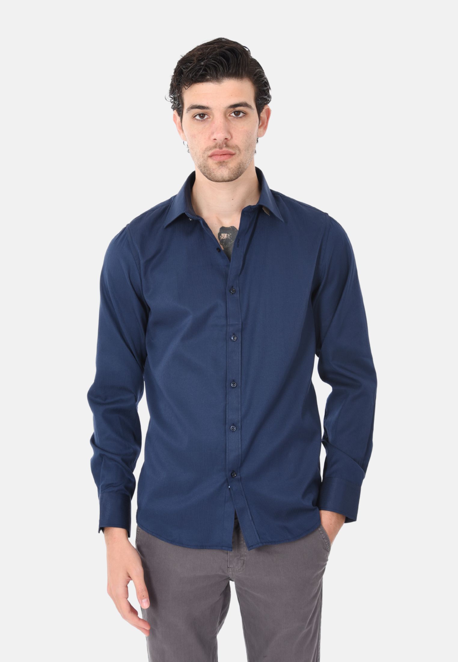Camicia Uomo Slim Cotone Fantasia Mille Righe Camicie Collo Classico Elegante - Imagen 11 de 12