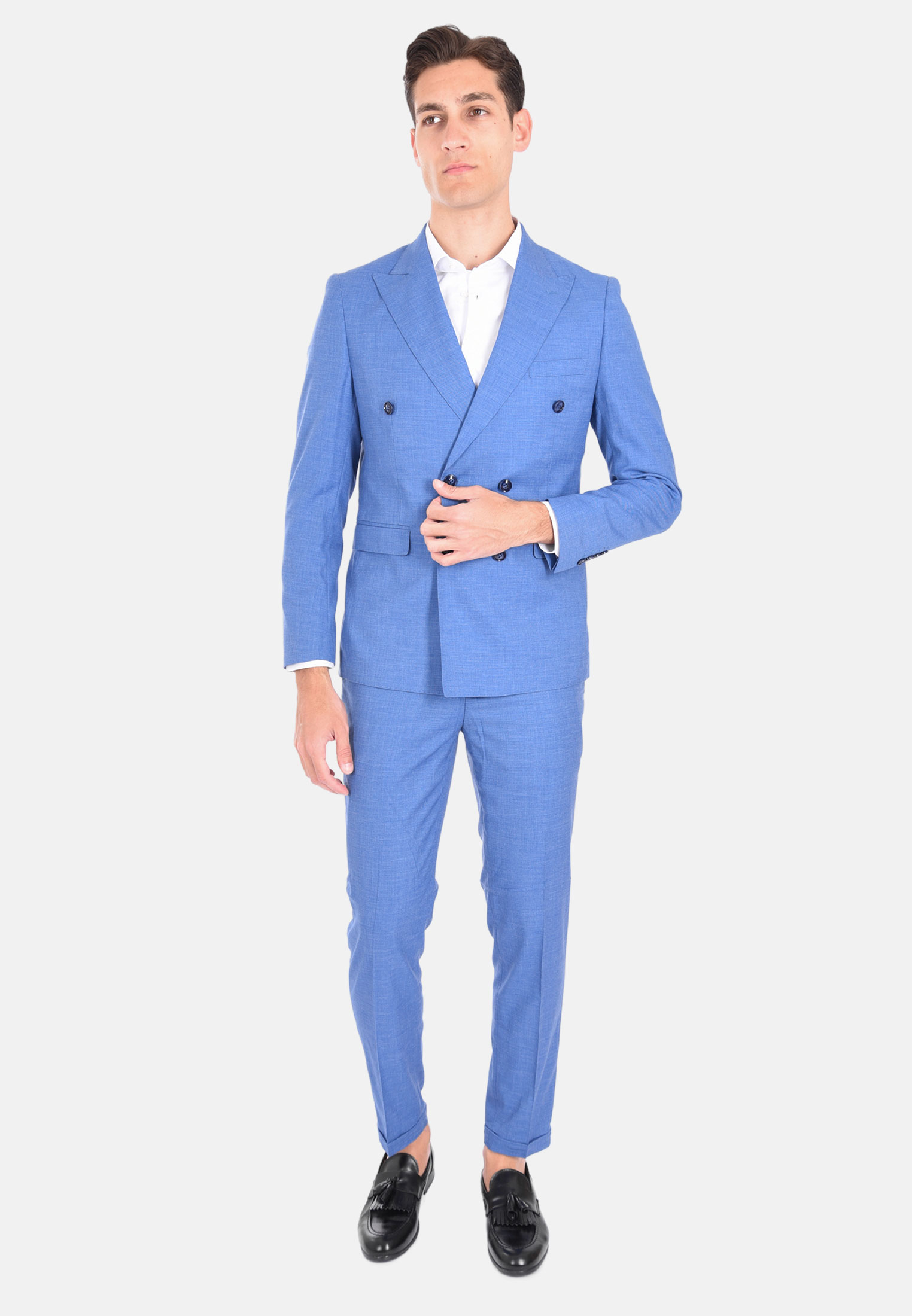 Abito Uomo Elegante Doppiopetto Sartoriale Vestito Completo Cerimonia Slim Fit - Imagen 13 de 18