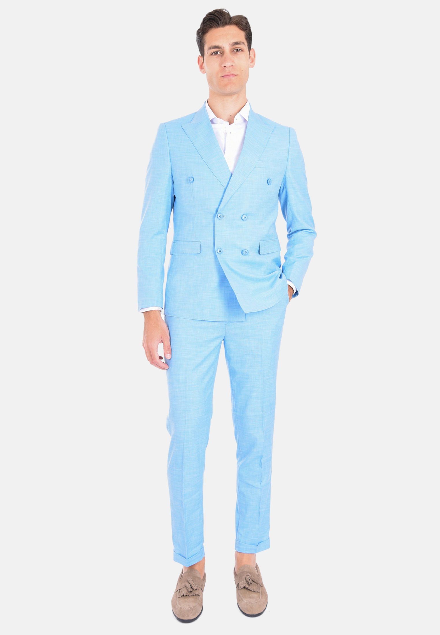 Abito Uomo Elegante Doppiopetto Sartoriale Vestito Completo Cerimonia Slim Fit - Imagen 11 de 18