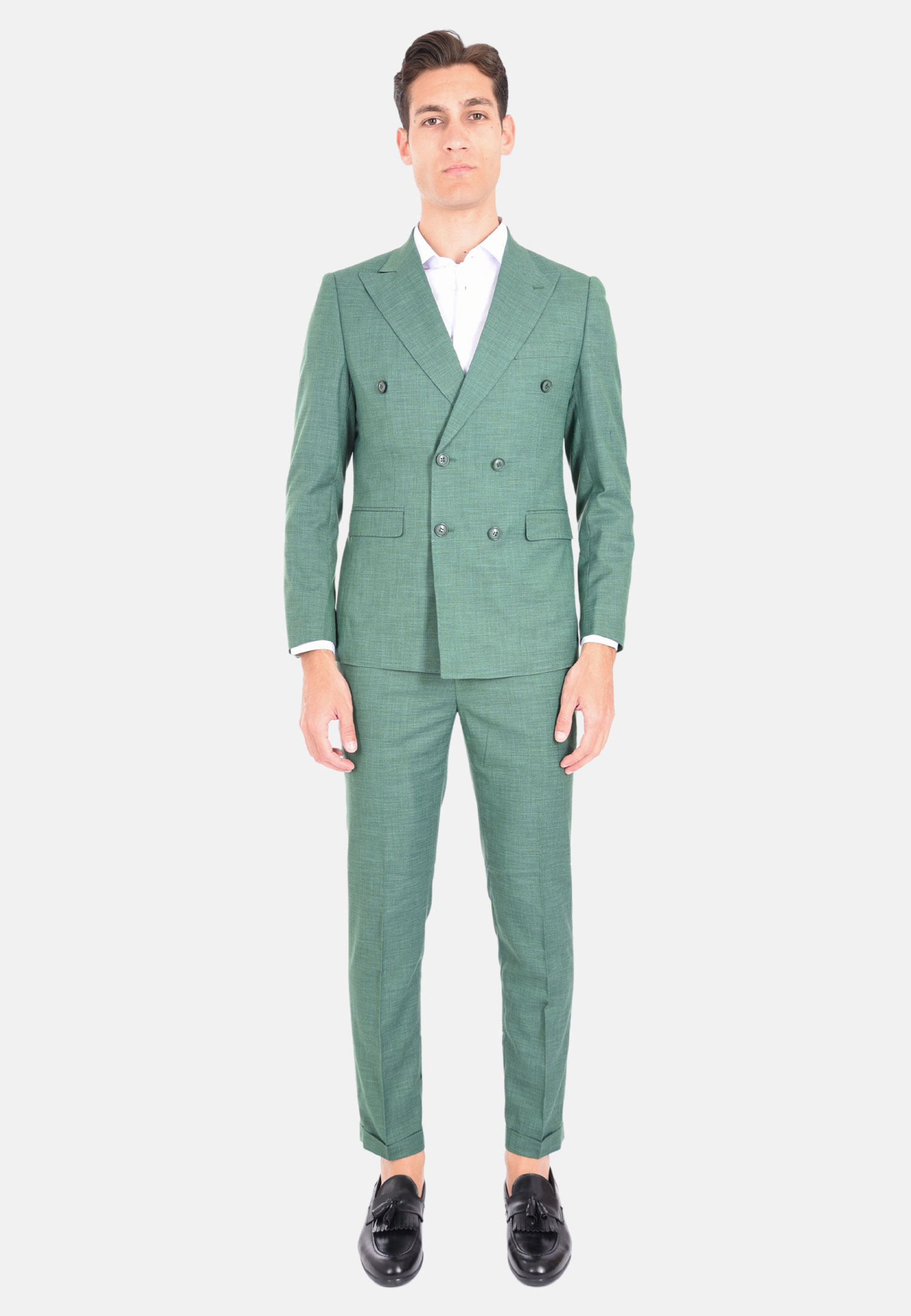 Abito Uomo Elegante Doppiopetto Sartoriale Vestito Completo Cerimonia Slim Fit - Imagen 15 de 18