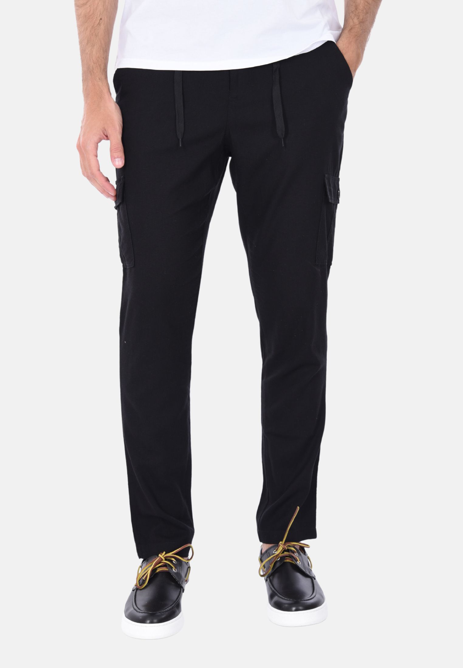 Pantaloni Uomo 100% Lino Cargo Estivi Slim Pantalone Leggero Elastico in Vita - Imagen 12 de 17