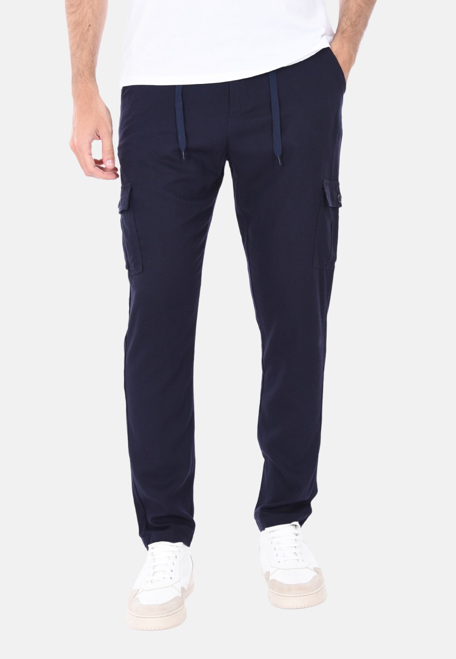Pantaloni Uomo 100% Lino Cargo Estivi Slim Pantalone Leggero Elastico in Vita - Imagen 11 de 17
