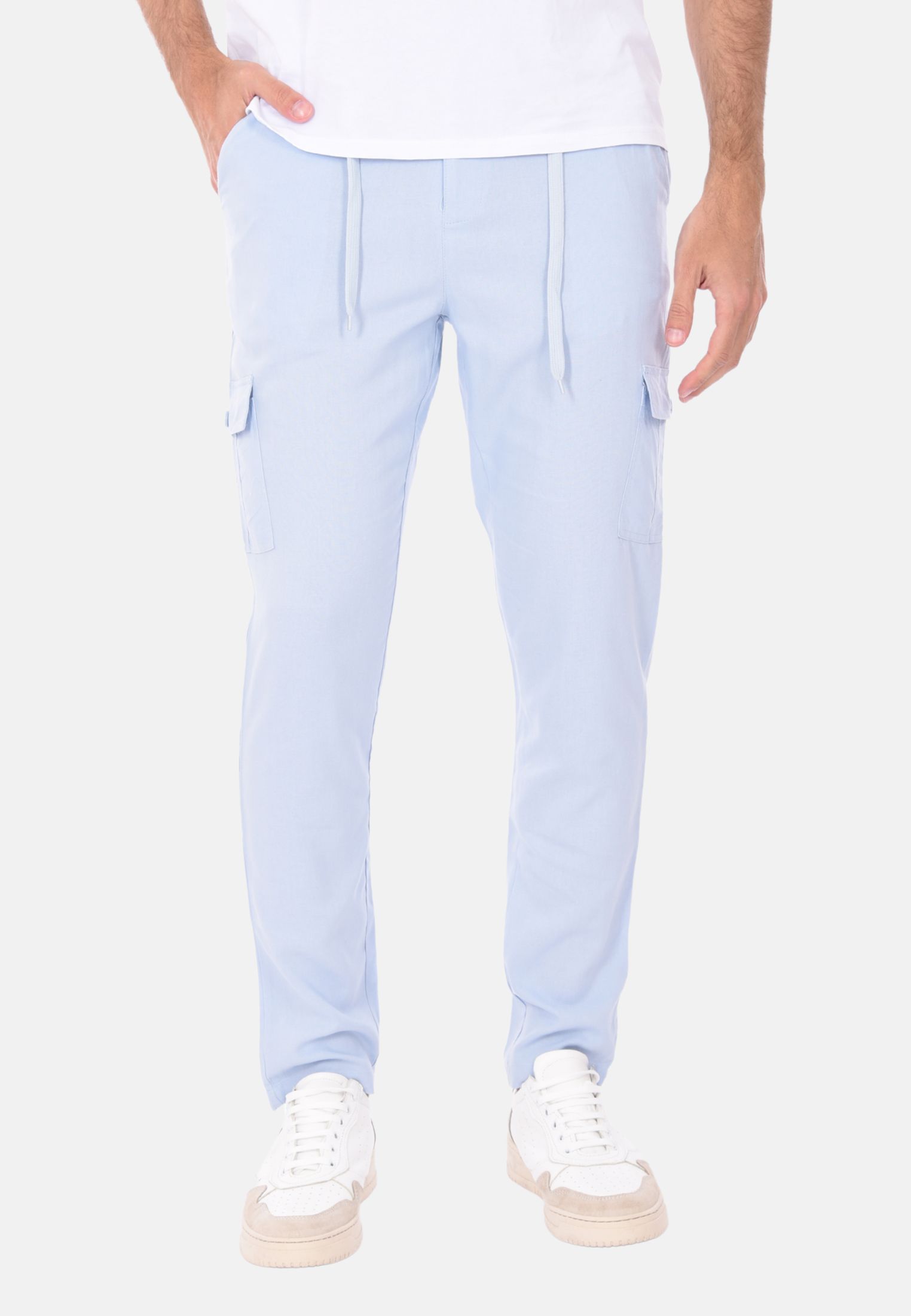 Pantaloni Uomo 100% Lino Cargo Estivi Slim Pantalone Leggero Elastico in Vita - Imagen 14 de 17