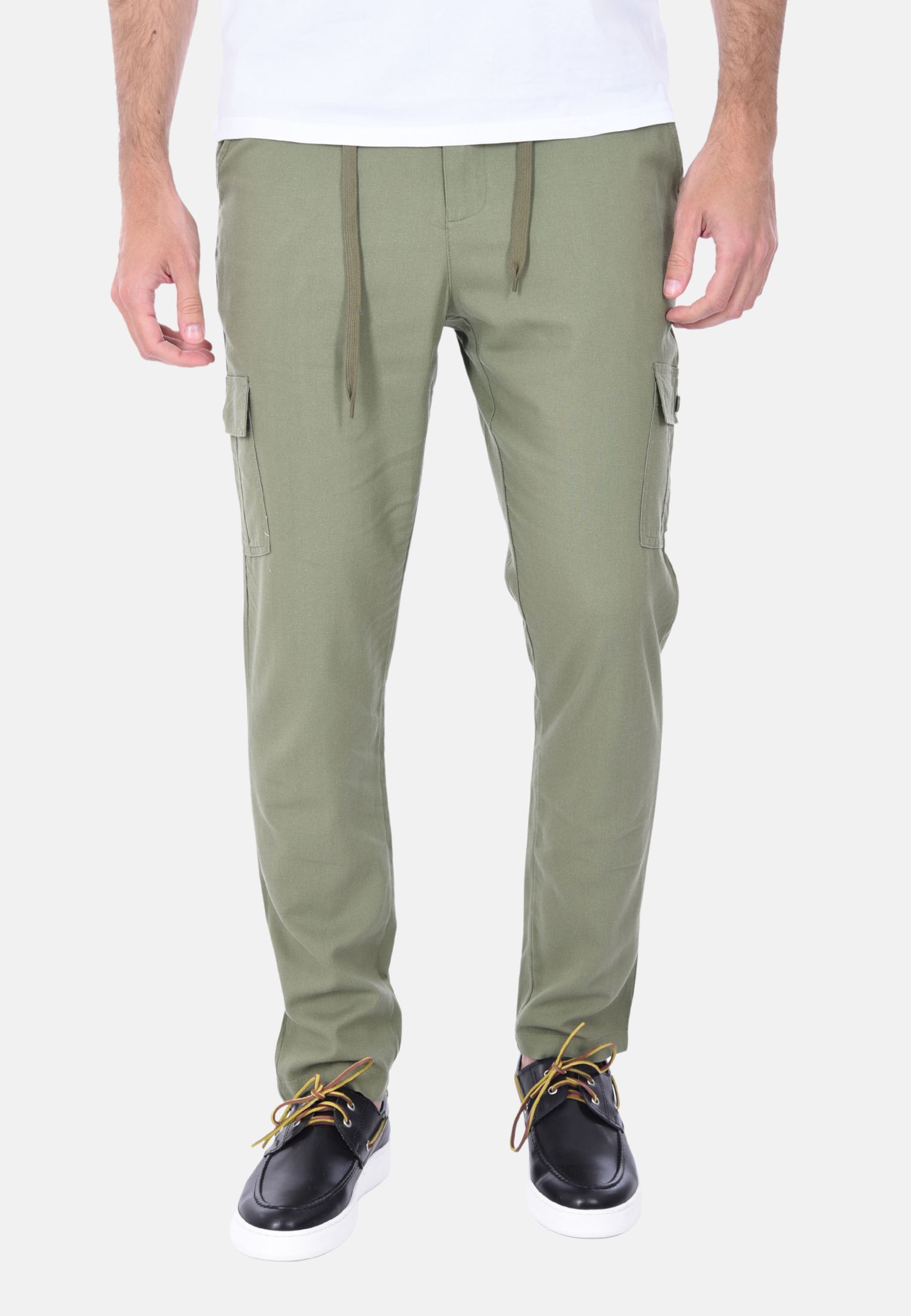 Pantaloni Uomo 100% Lino Cargo Estivi Slim Pantalone Leggero Elastico in Vita - Imagen 13 de 17