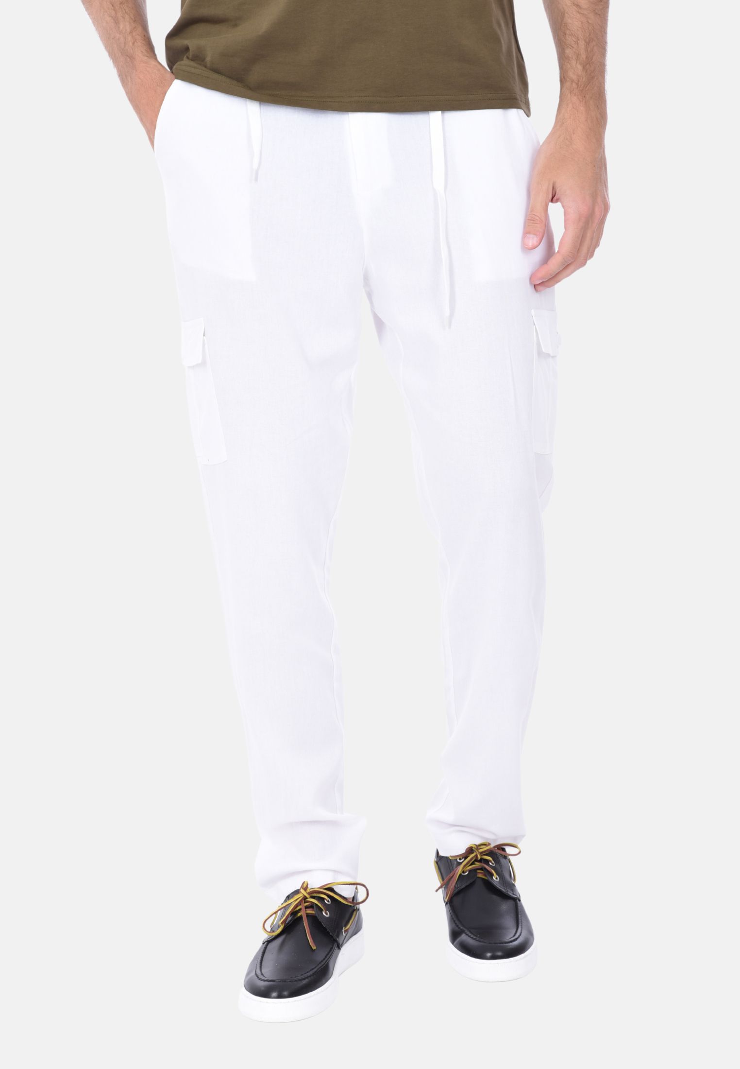 Pantaloni Uomo 100% Lino Cargo Estivi Slim Pantalone Leggero Elastico in Vita - Imagen 15 de 17