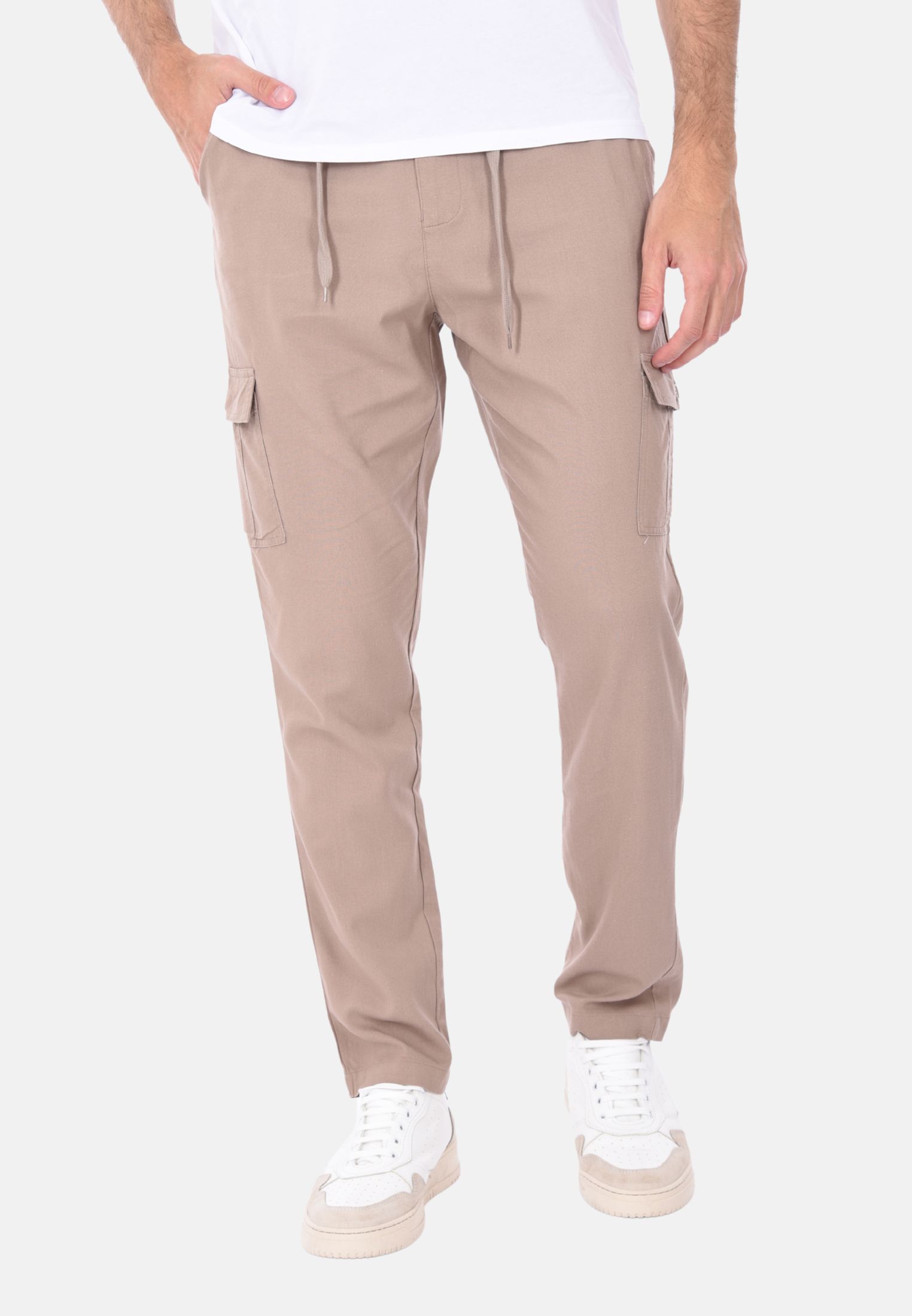 Pantaloni Uomo 100% Lino Cargo Estivi Slim Pantalone Leggero Elastico in Vita - Imagen 17 de 17