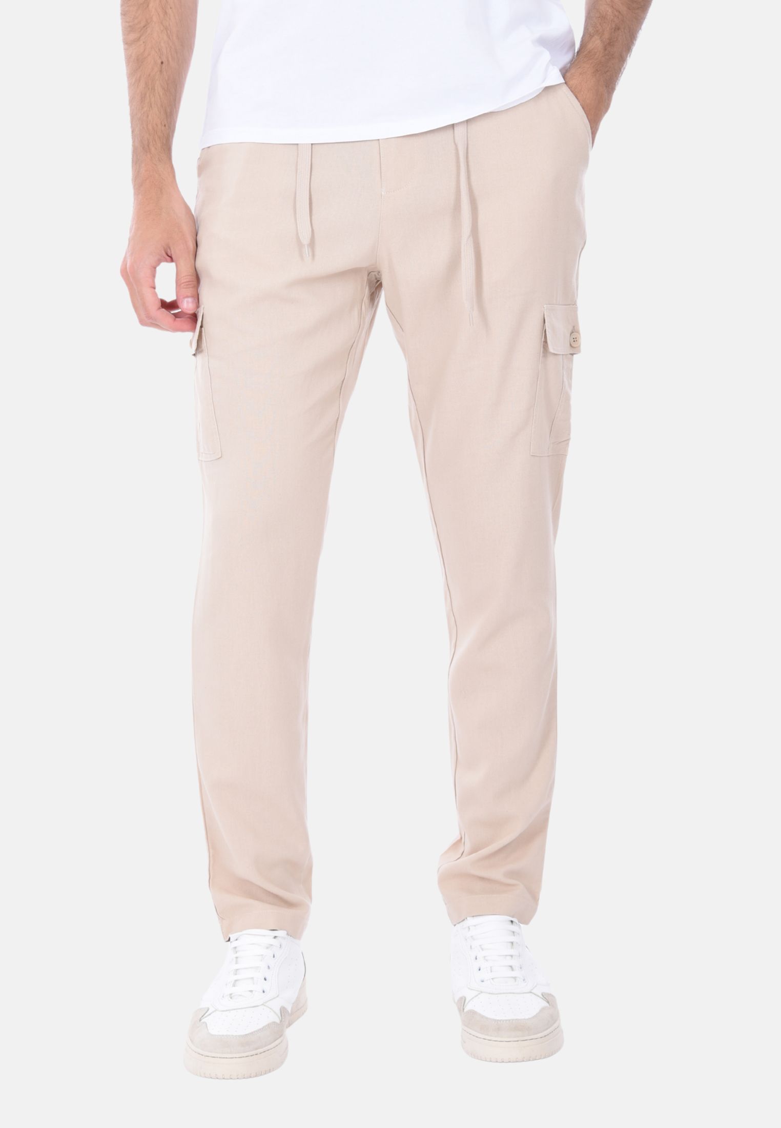 Pantaloni Uomo 100% Lino Cargo Estivi Slim Pantalone Leggero Elastico in Vita - Imagen 16 de 17
