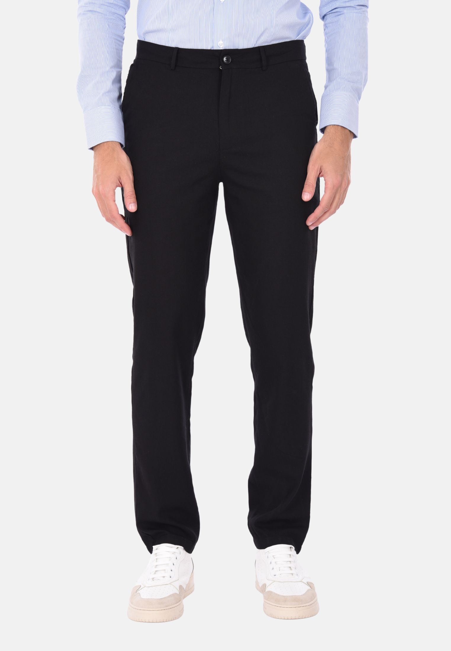Pantaloni Uomo 100% Lino Regular Fit Pantalone Leggero Fantasia Tinta Unita - Foto 16 di 16